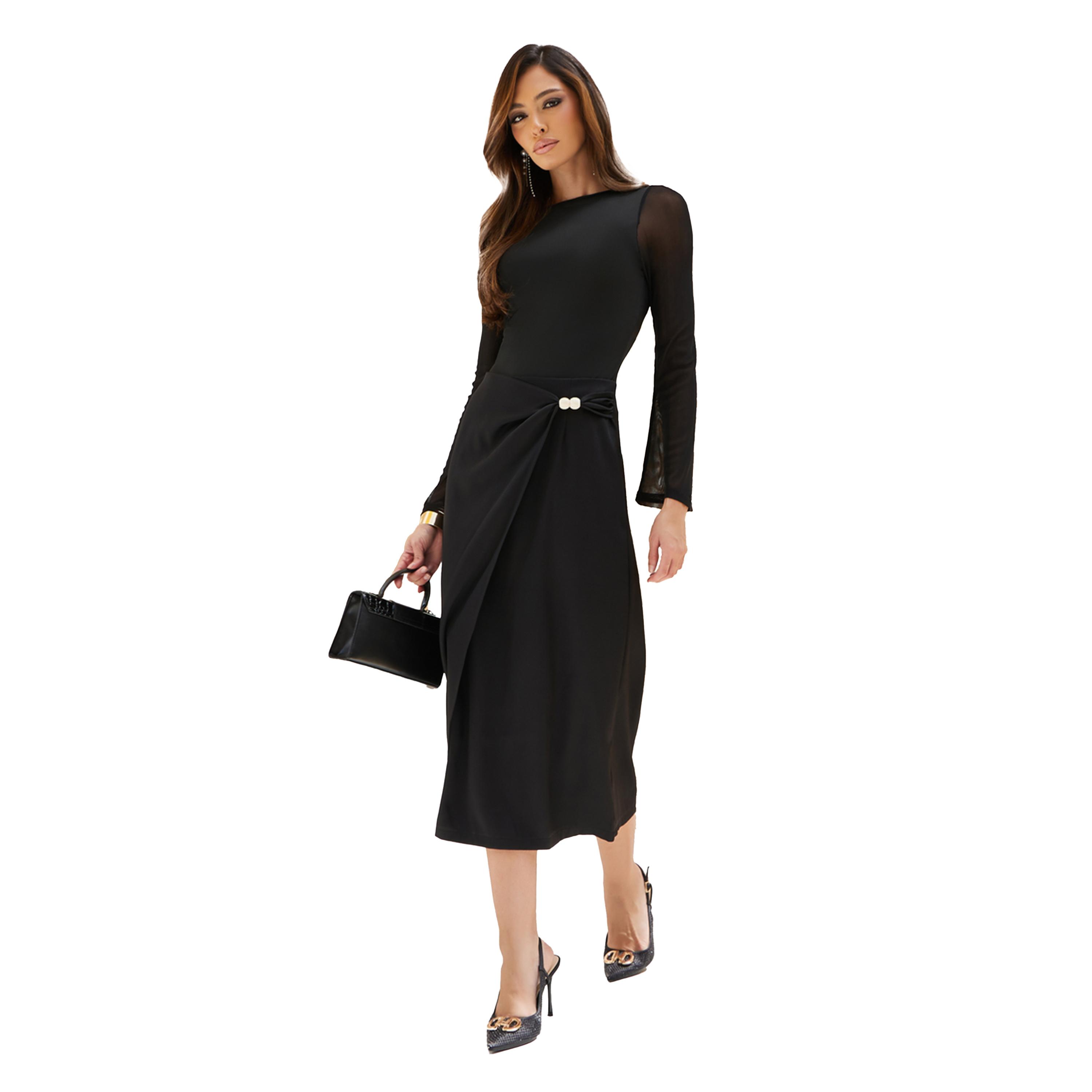 Styli Solid Knot Detail A-Line Midi Skirt-women-clothing-skirts-image-1