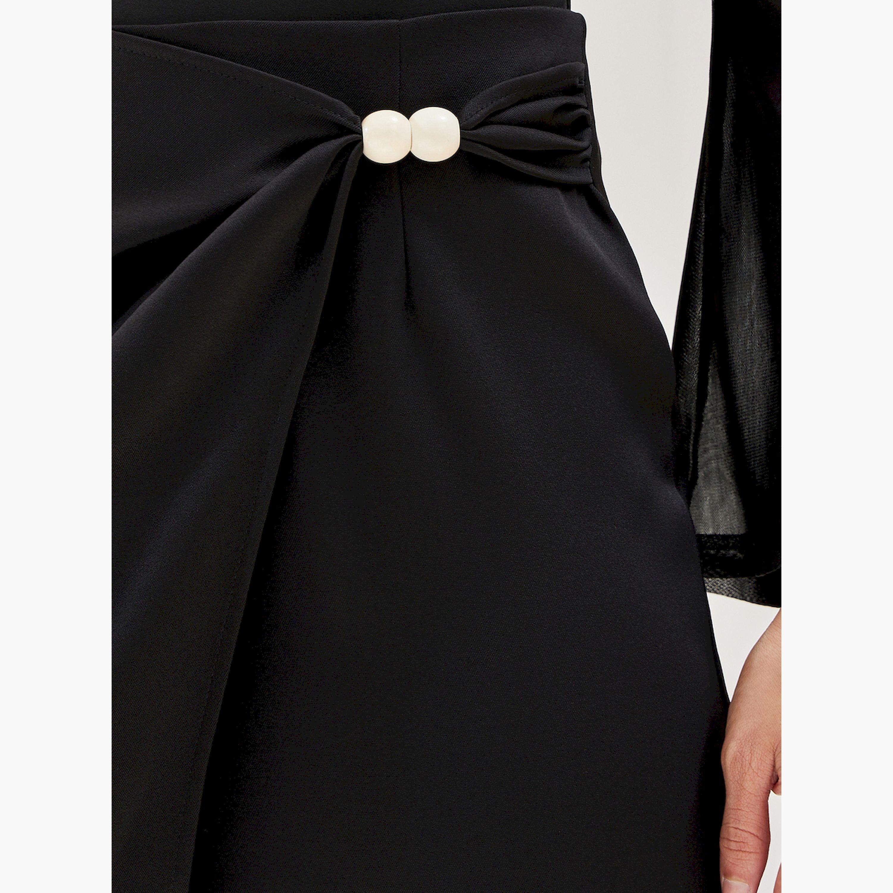 Styli Solid Knot Detail A-Line Midi Skirt-women-clothing-skirts-image-4