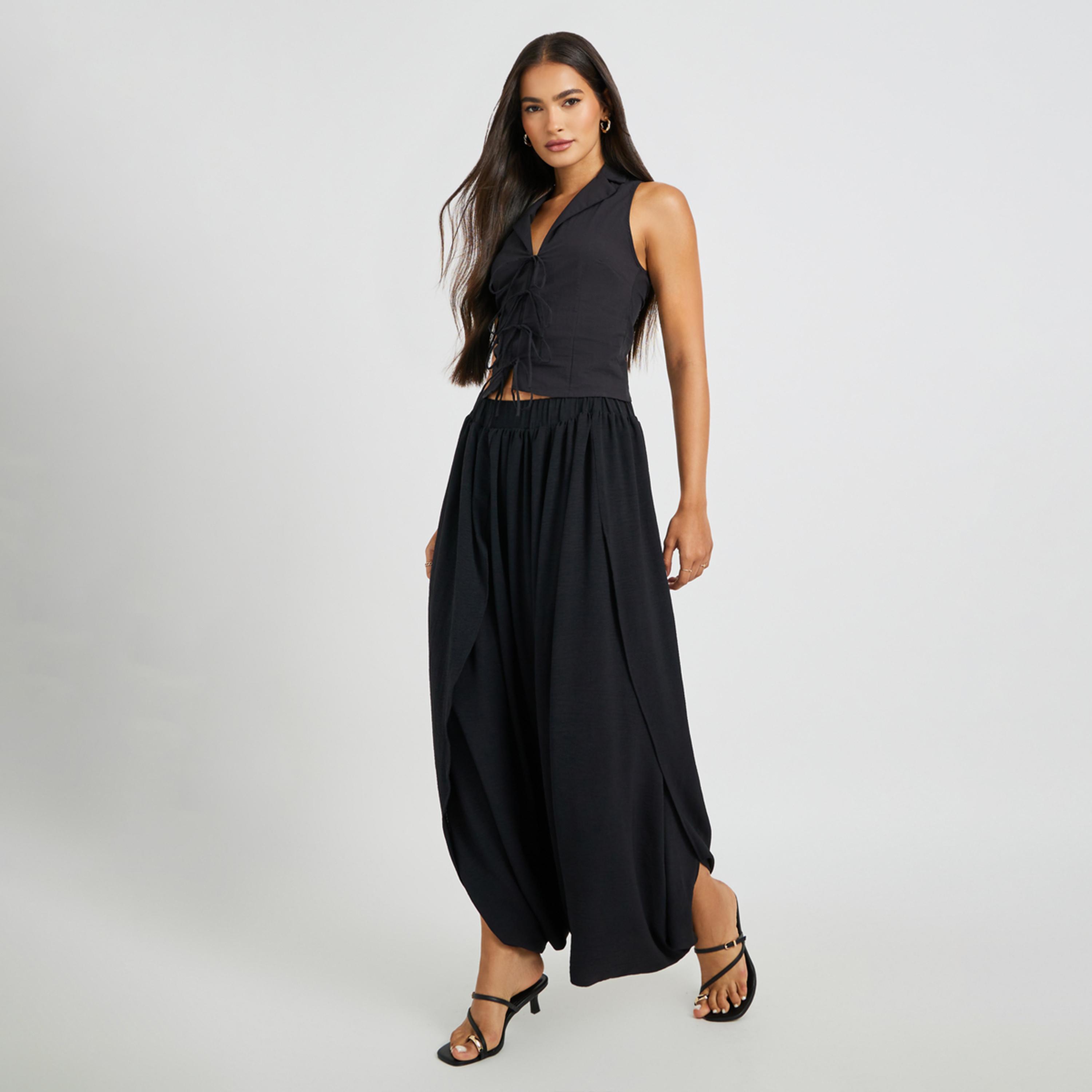 Styli Solid Elasticated Waistband Harem Pants-women-clothing-bottoms-trousers-image-2