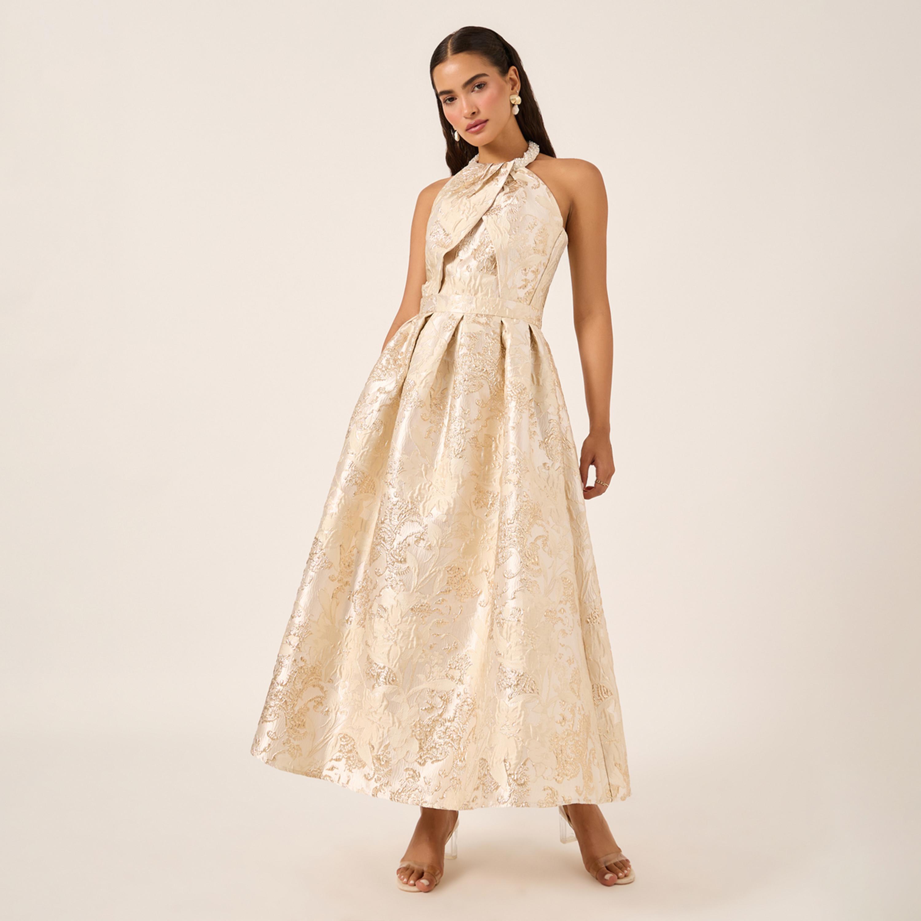 Styli Jacquard Pleated Sleeveless A-Line Maxi Dress-women-clothing-dresses-image-2