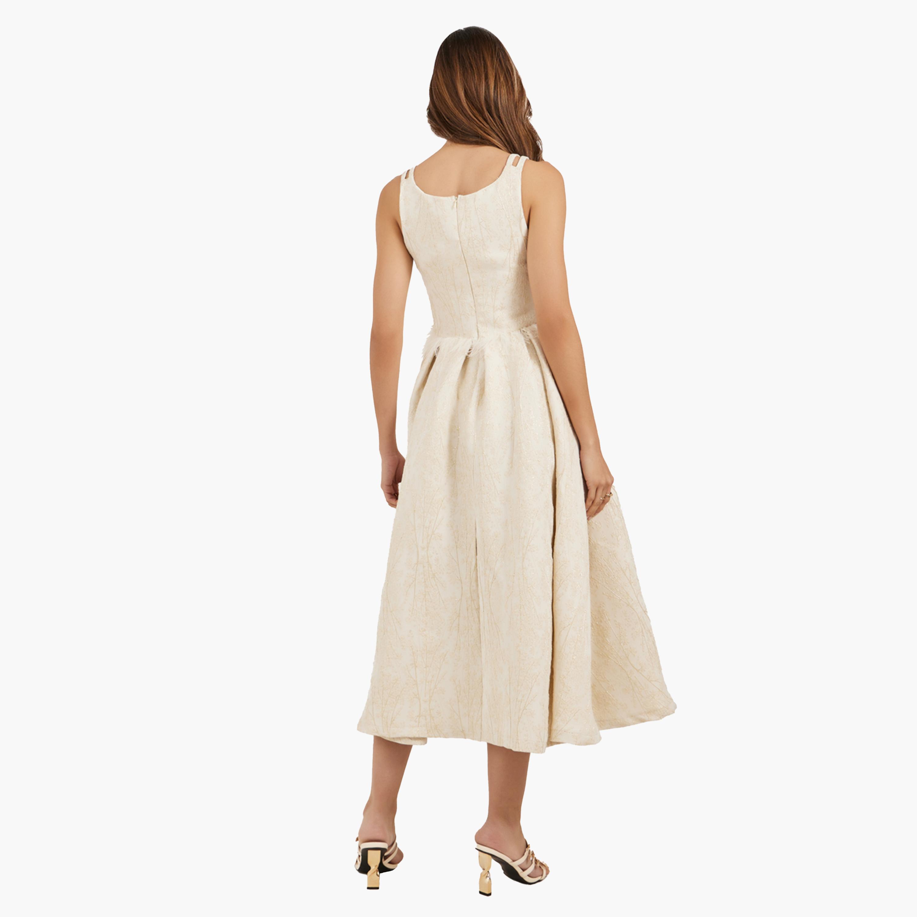 ستايلي - فستان ميدي بدون أكمام بتصميم ذاتي مع تفاصيل ريش صناعي-women-clothing-dresses-image-5