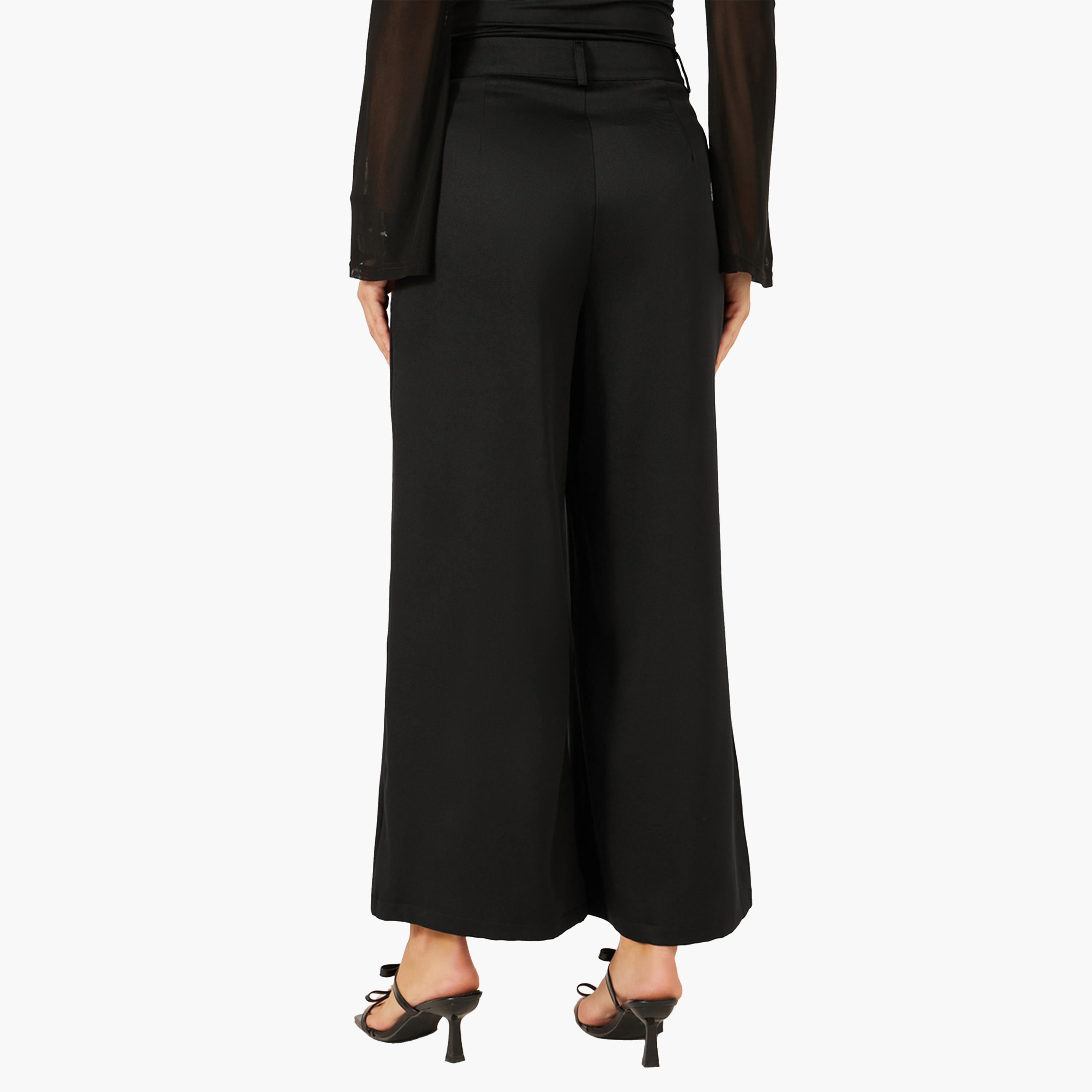 Styli Pleated Black Wide Leg Pants for Women-women-clothing-bottoms-trousers-image-4