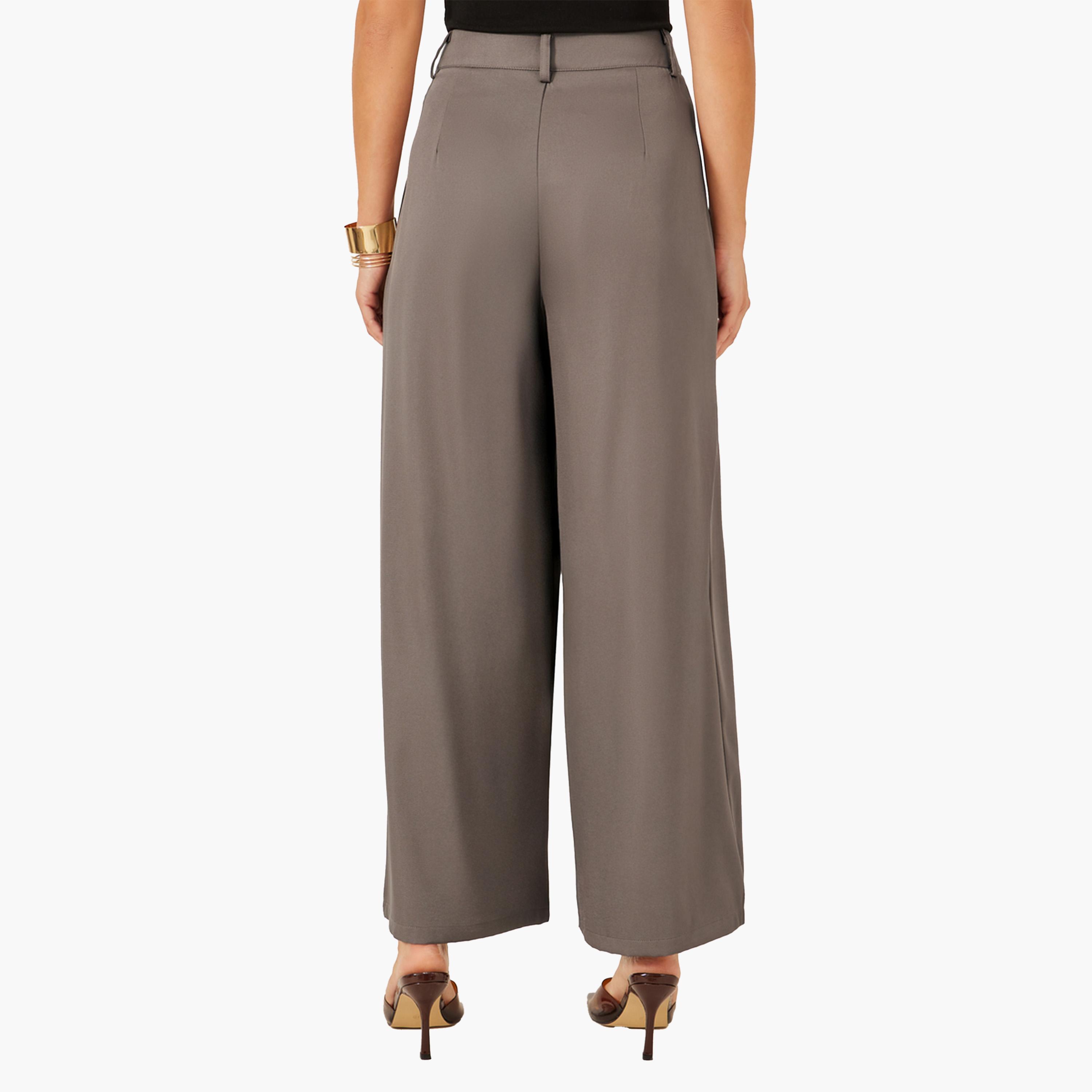 ستايلي - بنطال بيج واسع الساق بكسرات للنساء-women-clothing-bottoms-trousers-image-4