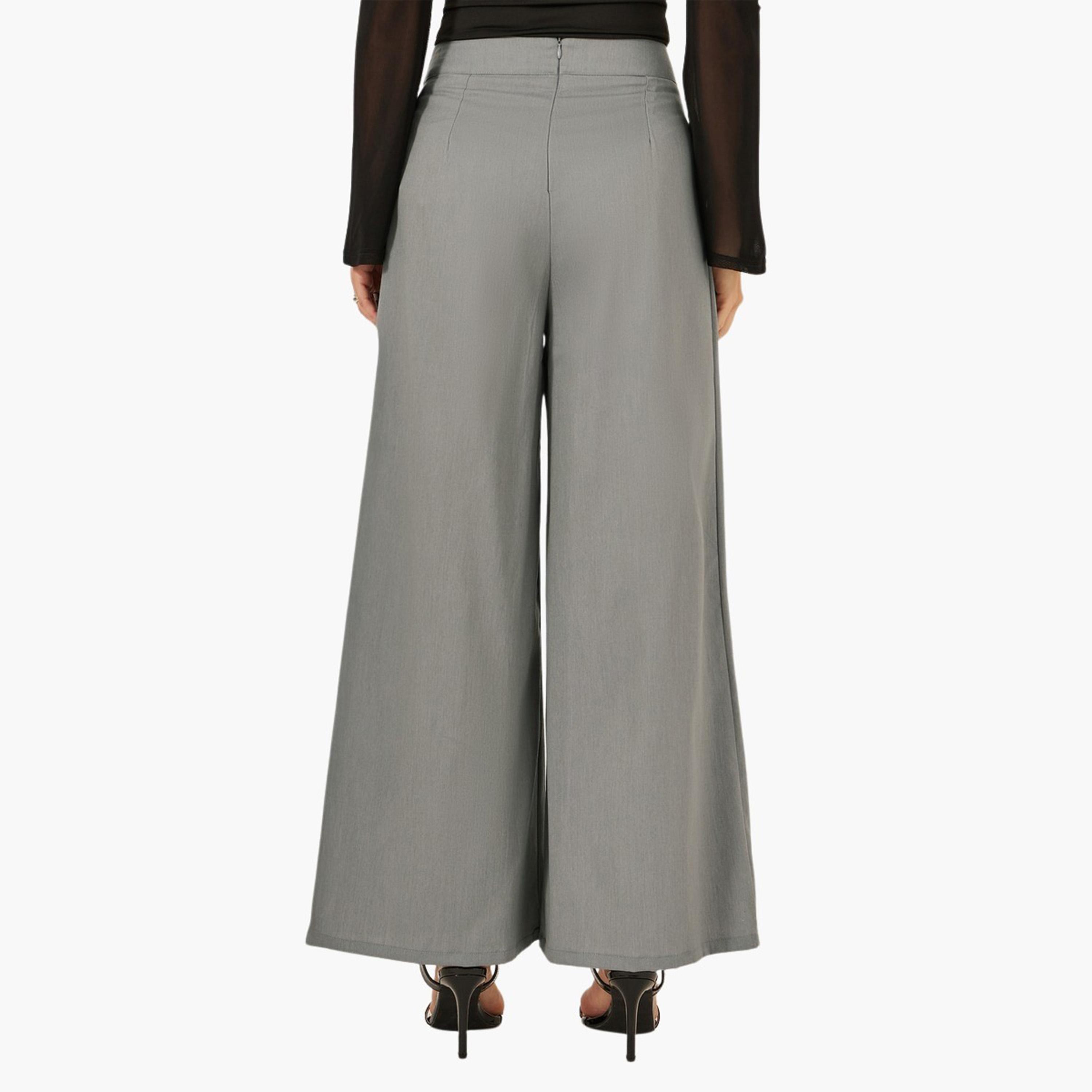 ستايلي - بنطال رمادي واسع الساق بكسرات-women-clothing-bottoms-trousers-image-4