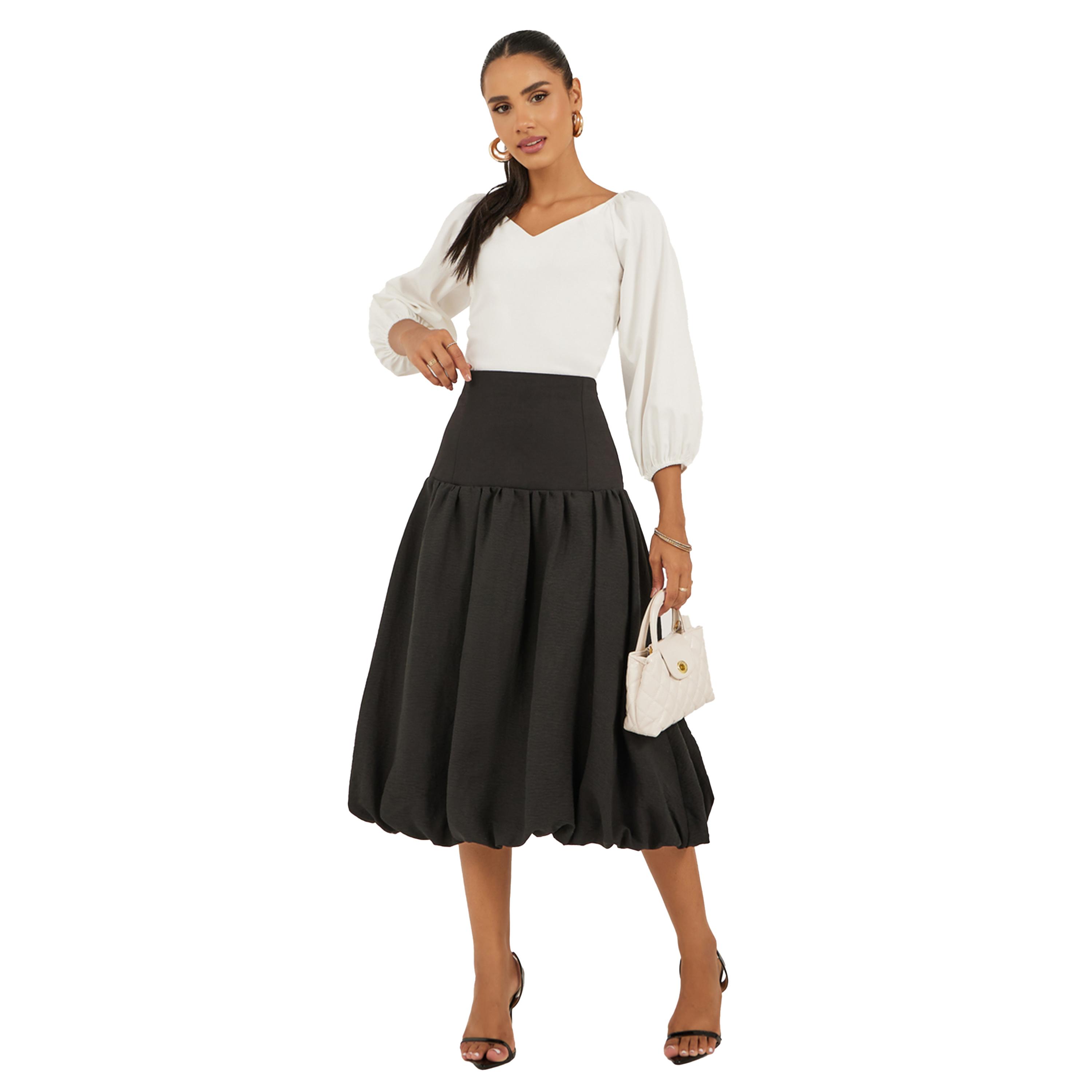 ستايلي - تنورة متوسطة الطول بقصة A وحافة منفوخة وخصر مرتفع-women-clothing-bottoms-skirts-image-1