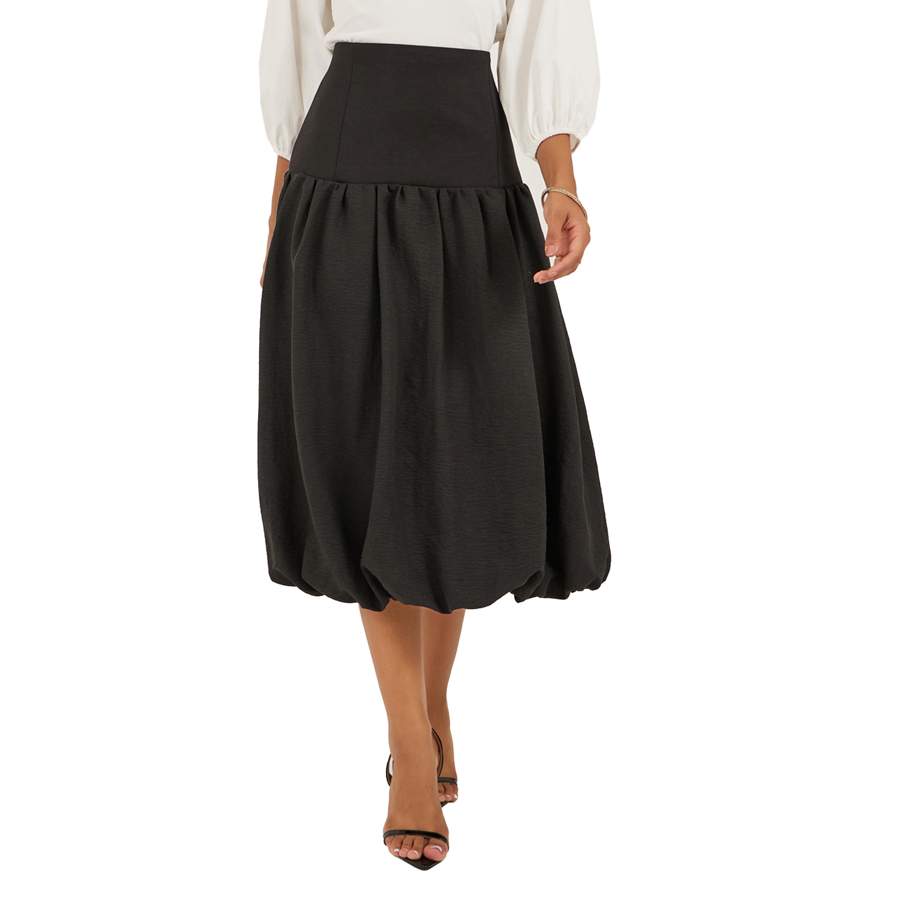 ستايلي - تنورة متوسطة الطول بقصة A وحافة منفوخة وخصر مرتفع-women-clothing-bottoms-skirts-image-2