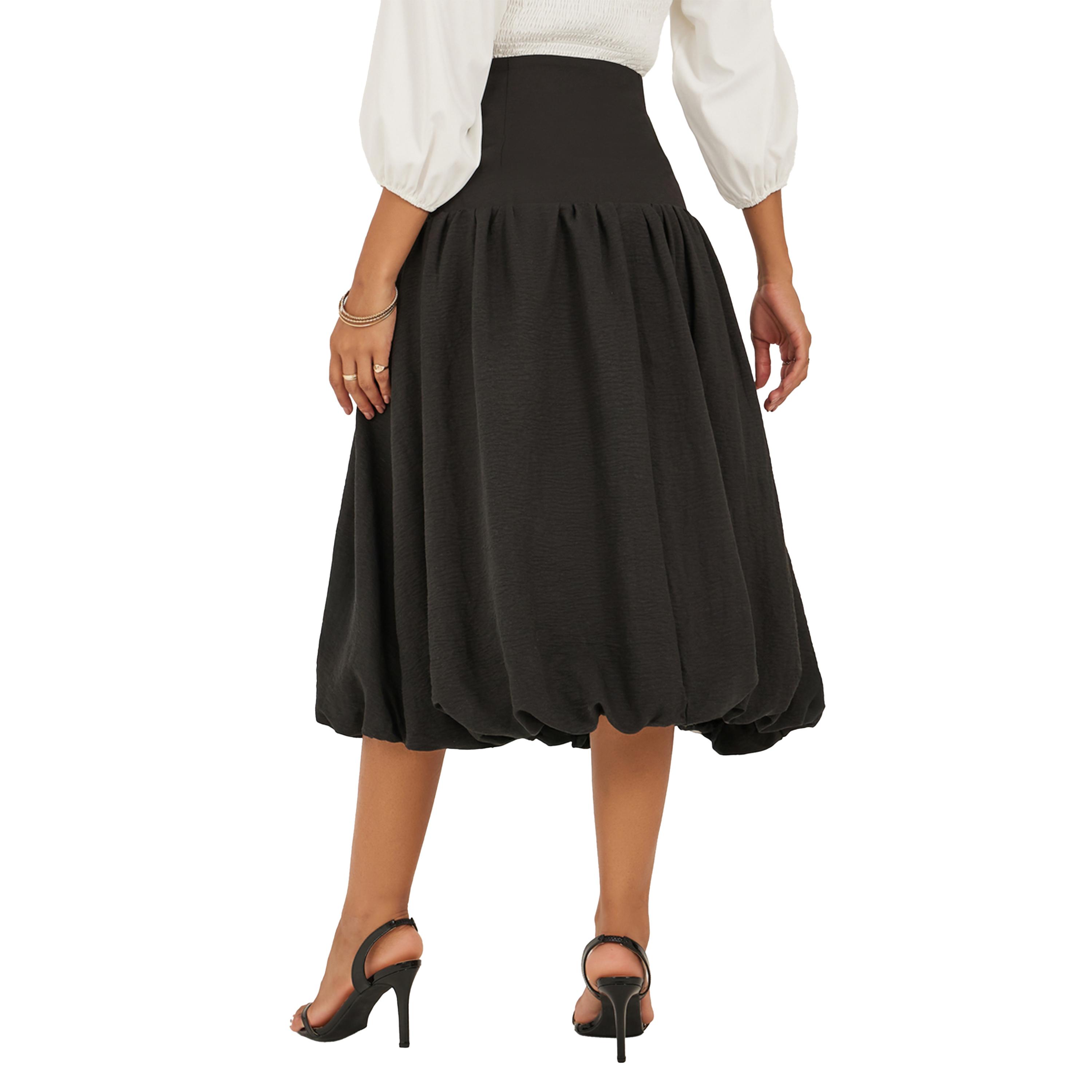 ستايلي - تنورة متوسطة الطول بقصة A وحافة منفوخة وخصر مرتفع-women-clothing-bottoms-skirts-image-4
