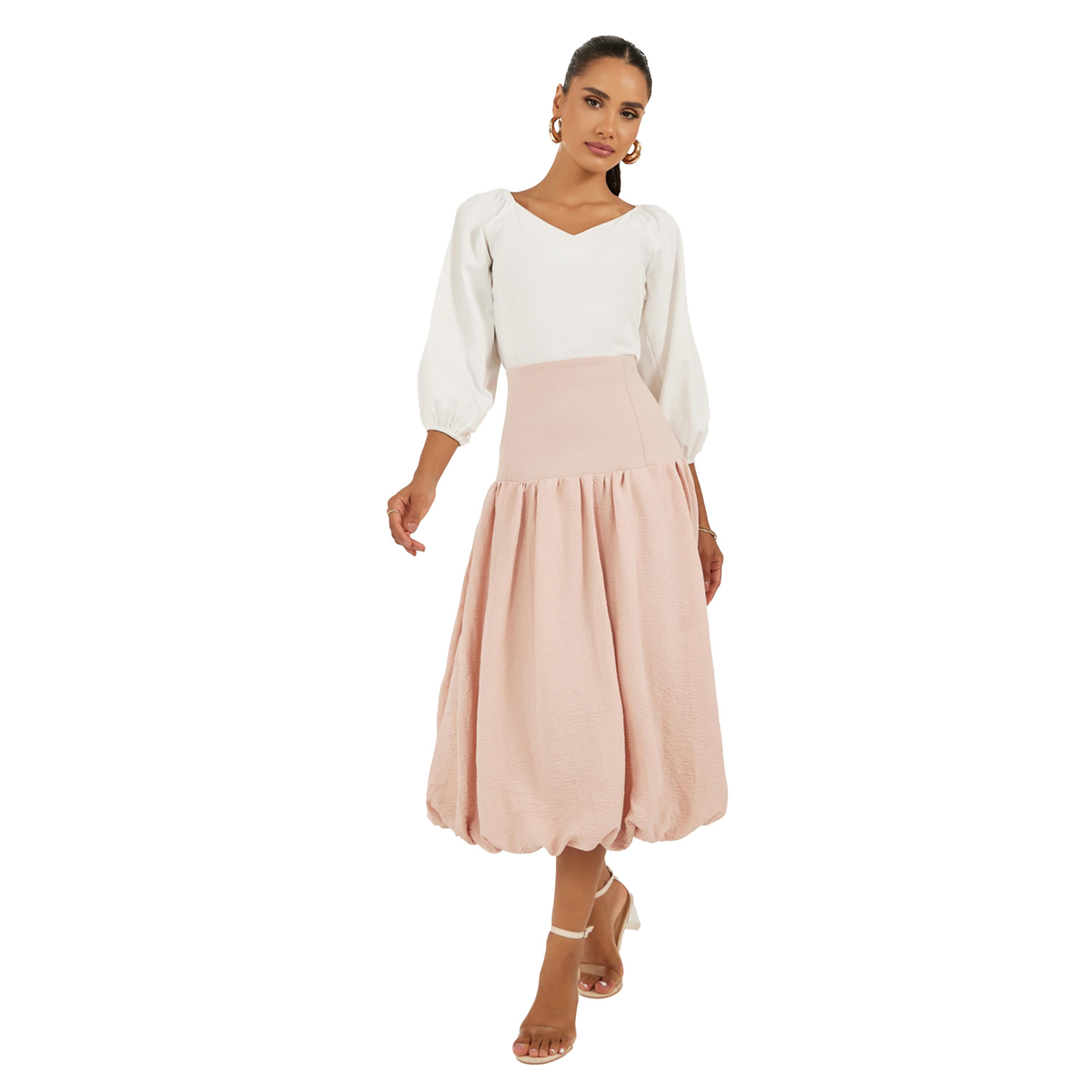 ستايلي - تنورة متوسطة الطول بقصة A وحافة منفوخة وخصر مرتفع-women-clothing-bottoms-skirts-image-1