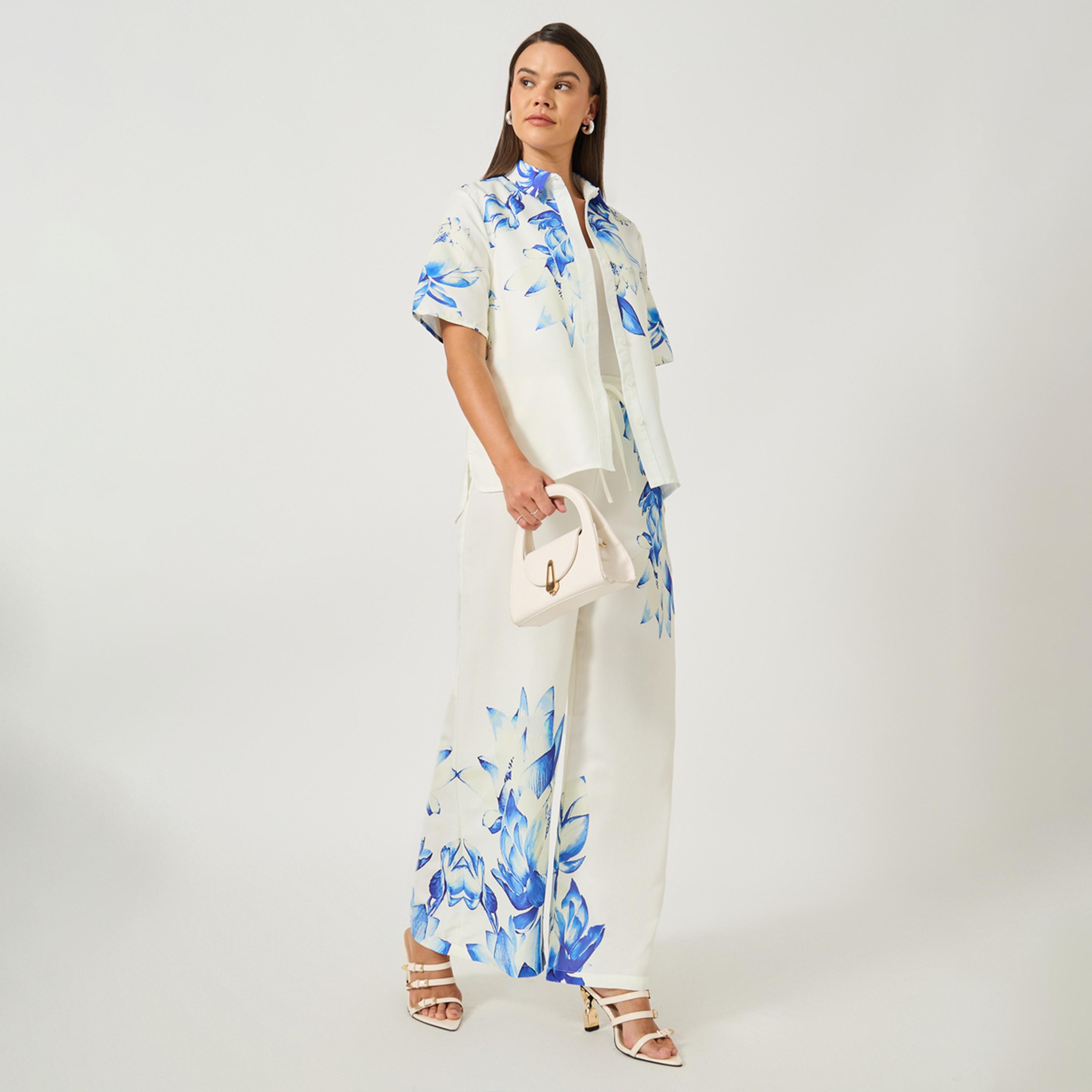 Styli Floral Placement Print Short Sleeve Regular Fit Shirt-women-clothing-shirtsandblouses-shirts-image-2