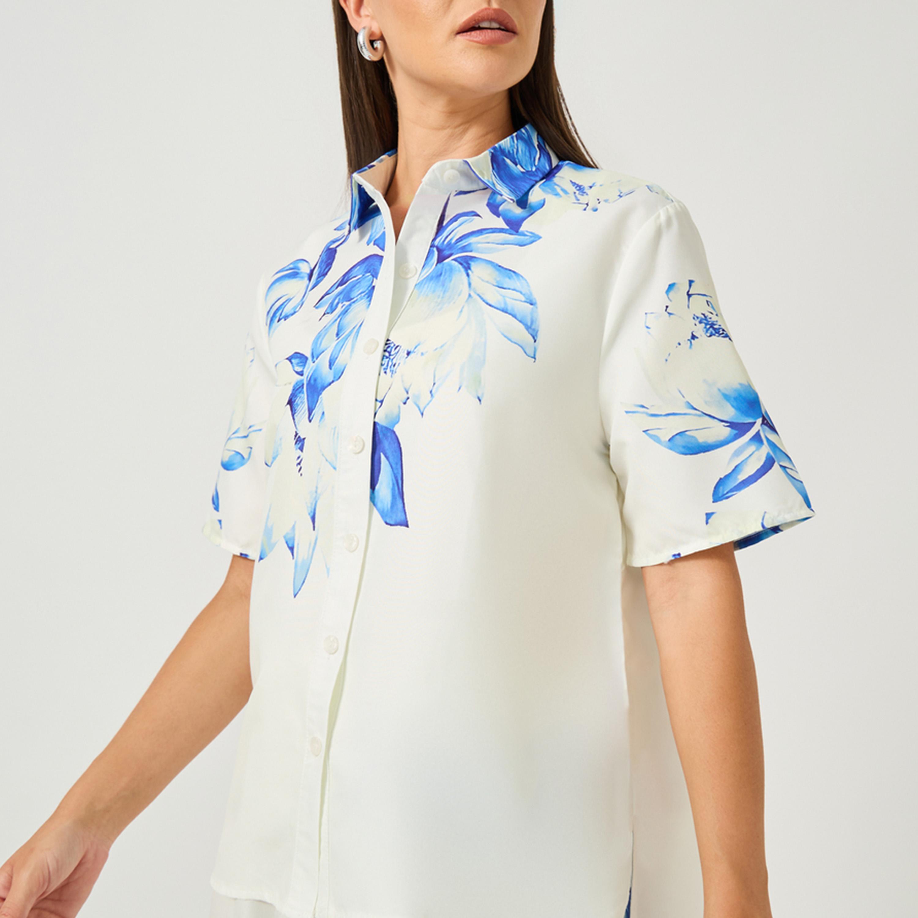 Styli Floral Placement Print Short Sleeve Regular Fit Shirt-women-clothing-shirtsandblouses-shirts-image-3