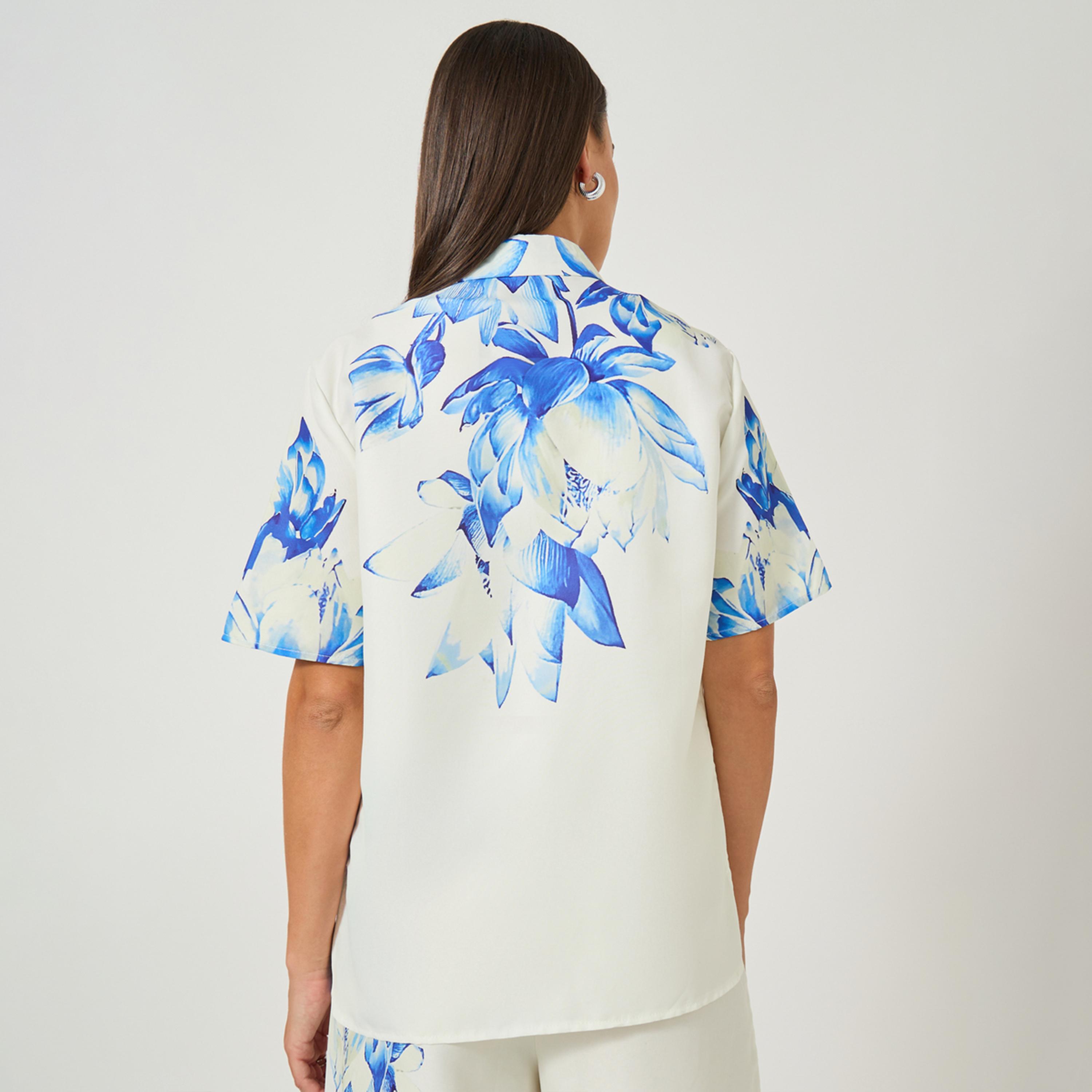 Styli Floral Placement Print Short Sleeve Regular Fit Shirt-women-clothing-shirtsandblouses-shirts-image-5