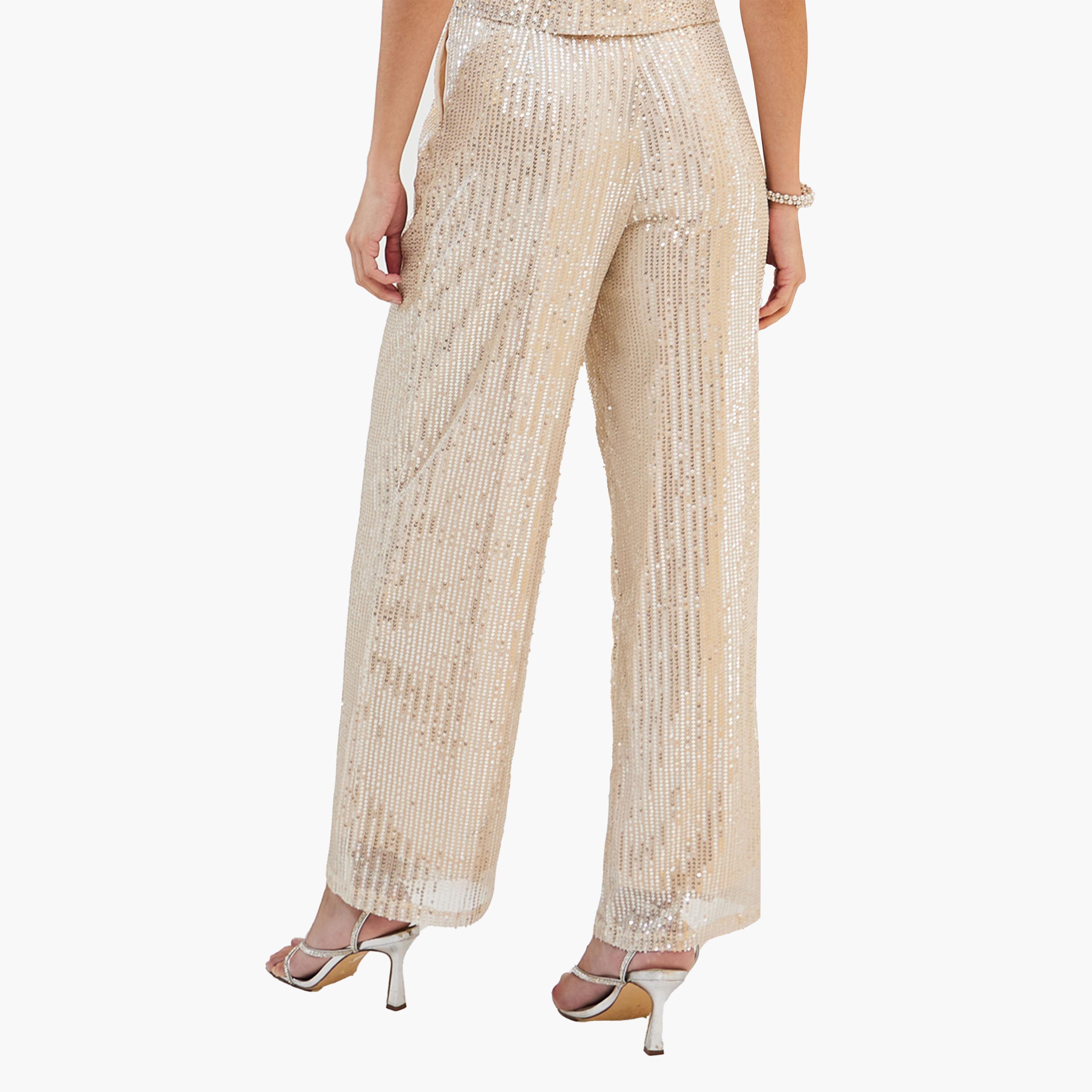 Styli Cream Wide Leg Sequin Pants-women-clothing-bottoms-trousers-image-4