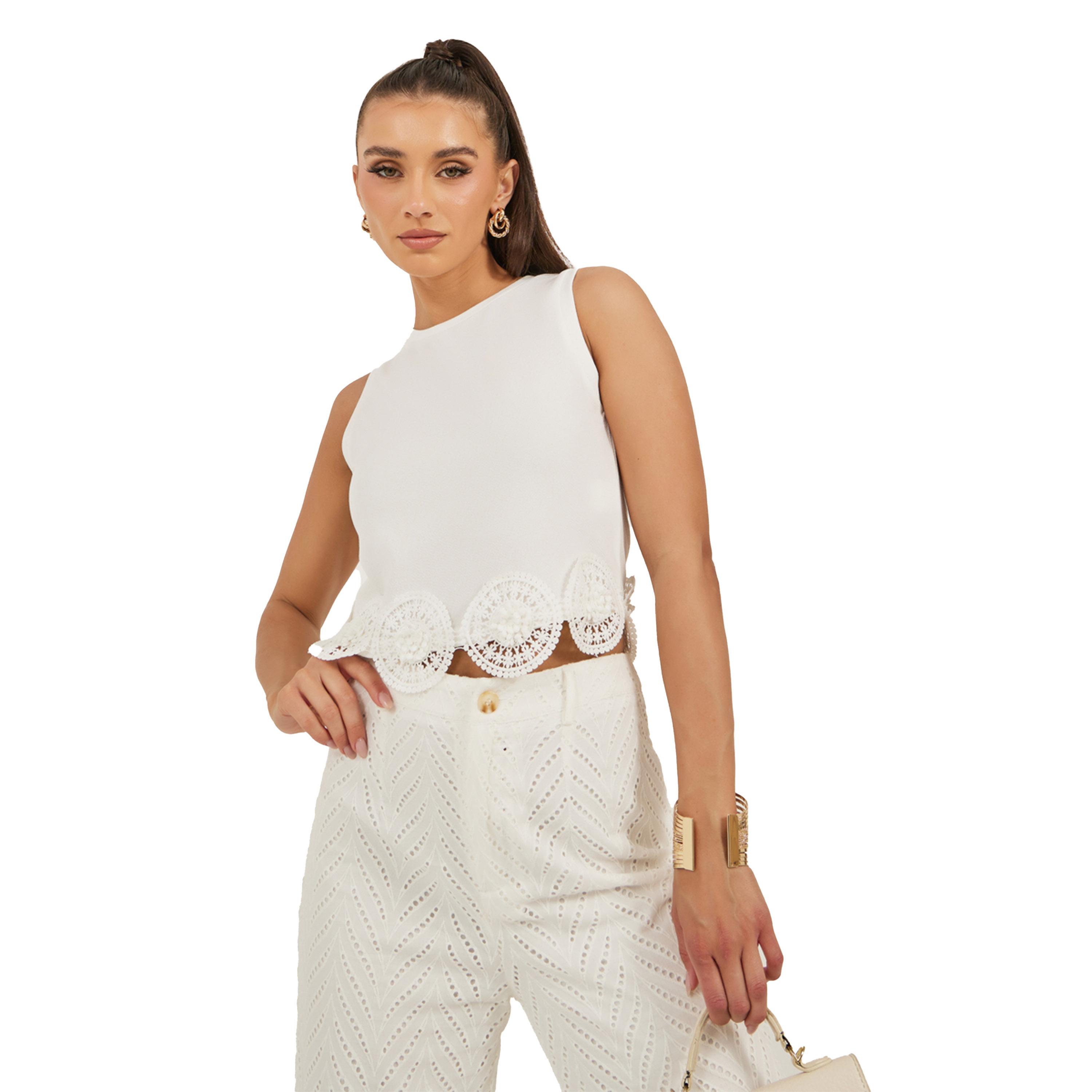 Styli Sleeveless Knitted Top with Crochet Hem-women-clothing-tshirts-image-2