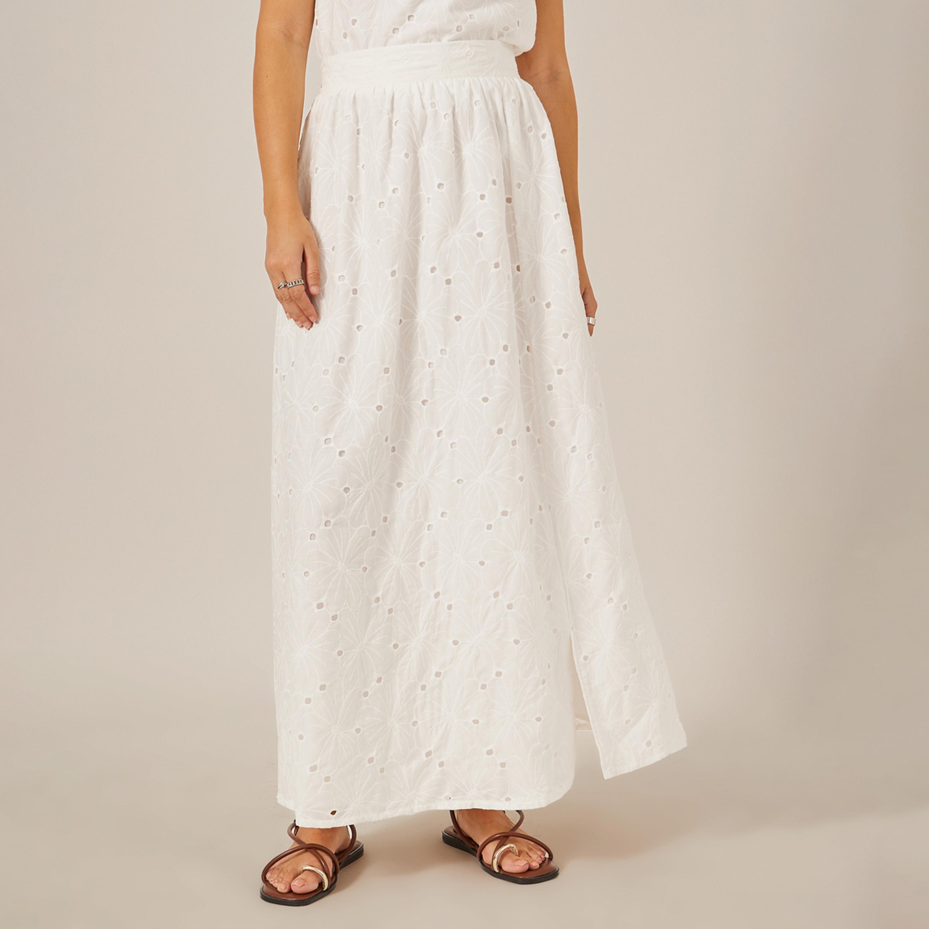 Styli Schiffli A-Line Maxi Skirt with Slit Detail-women-clothing-bottoms-skirts-image-1