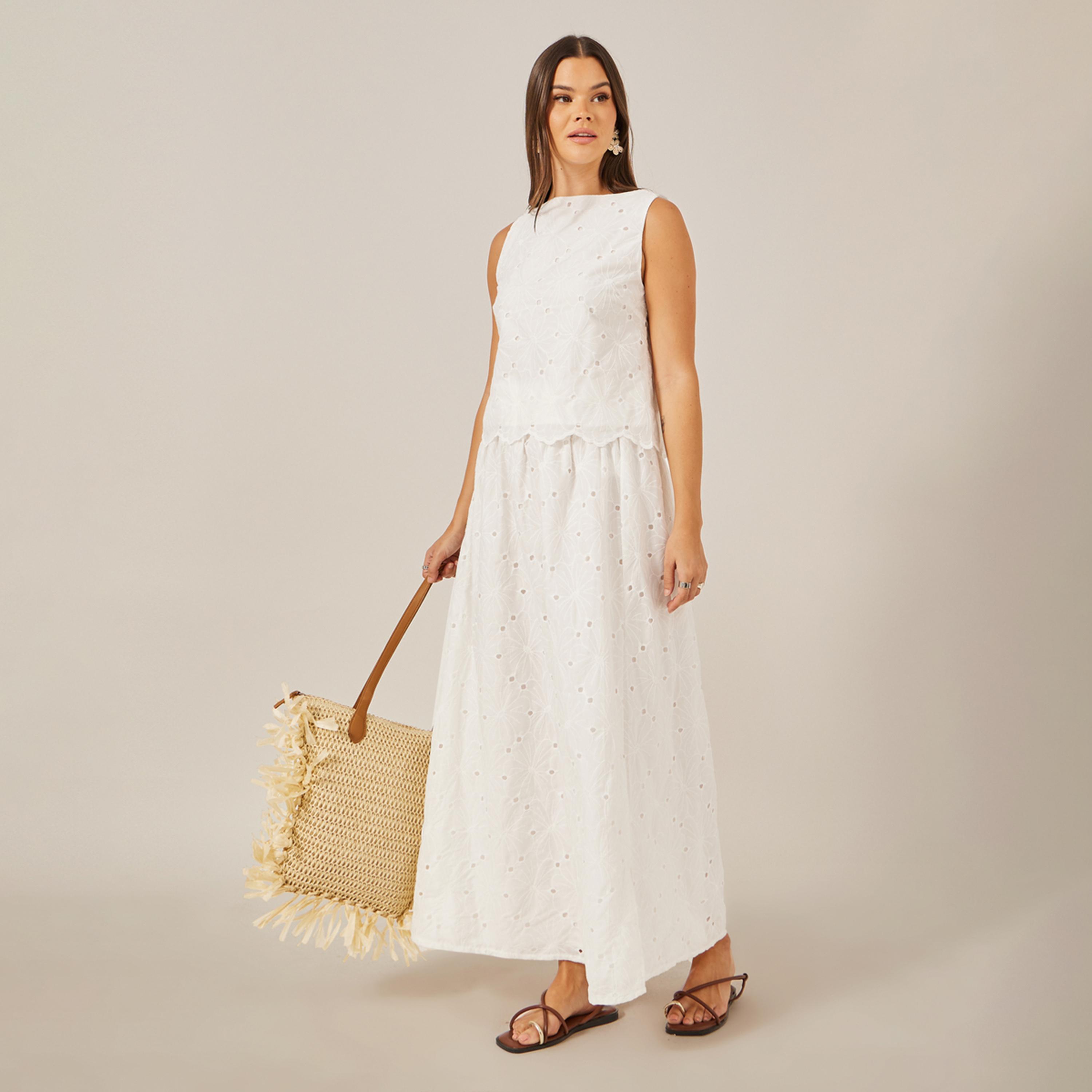 Styli Schiffli A-Line Maxi Skirt with Slit Detail-women-clothing-bottoms-skirts-image-2