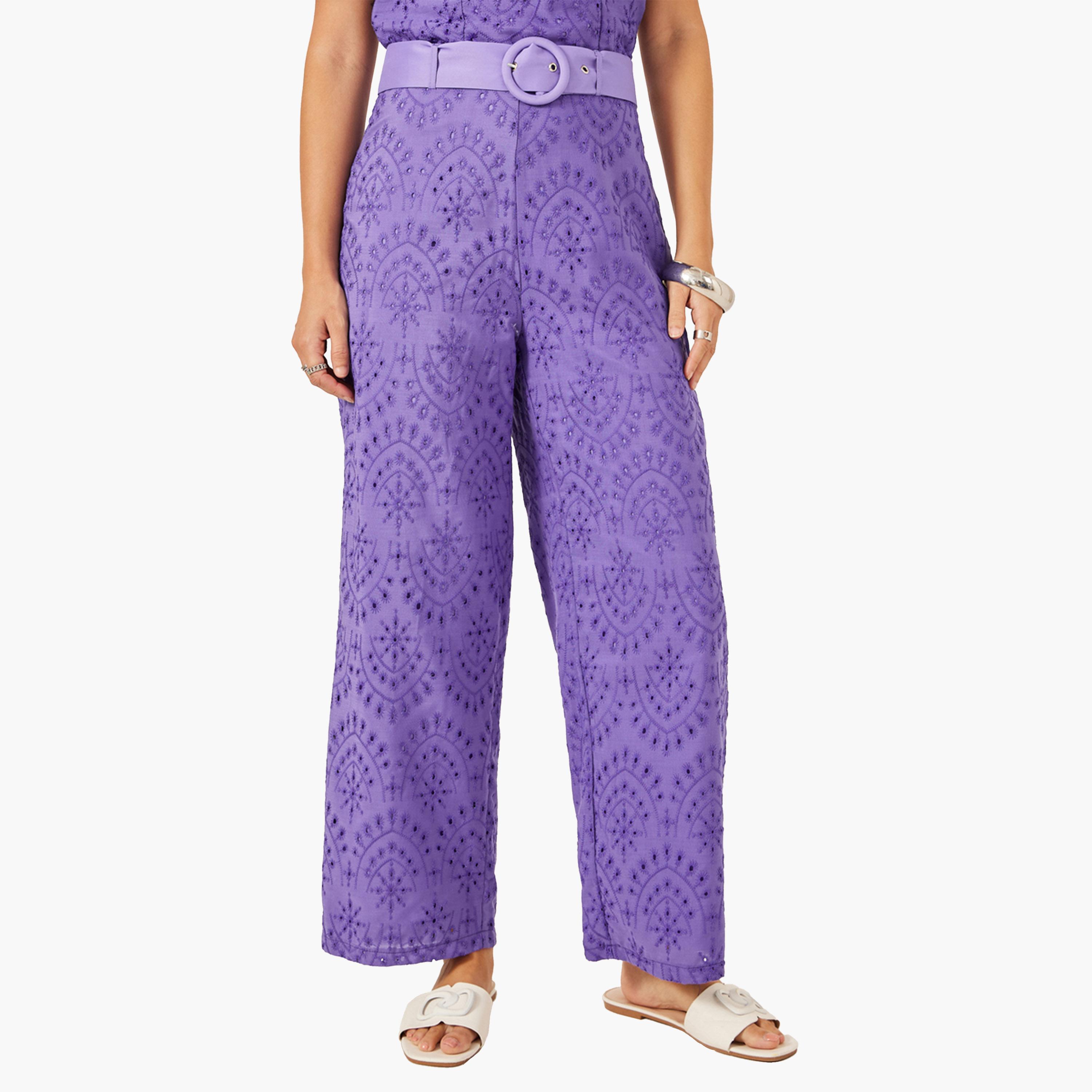 ستايلي-  بنطال واسع الساق من الدانتيل بالكامل-women-clothing-bottoms-trousers-image-1