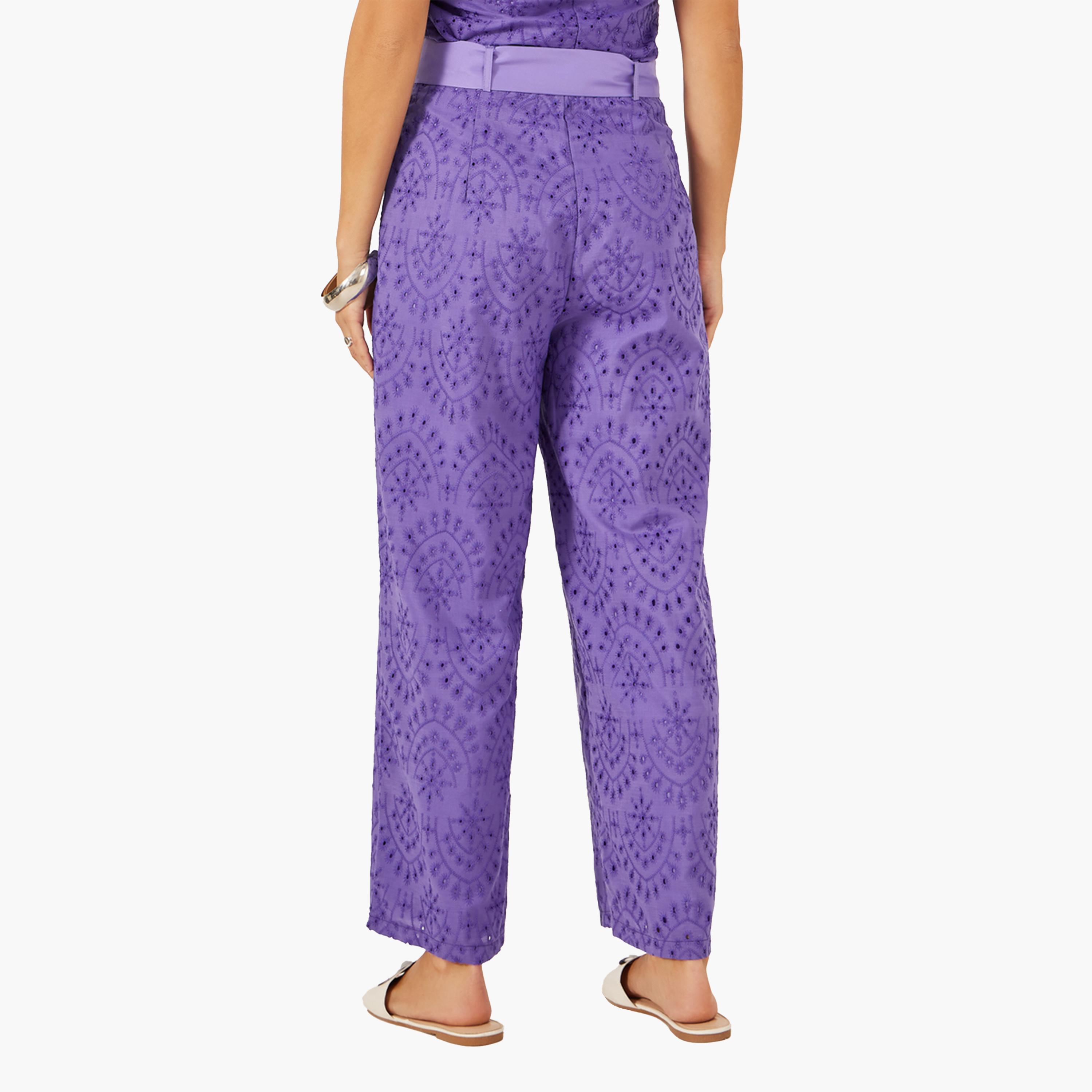 ستايلي-  بنطال واسع الساق من الدانتيل بالكامل-women-clothing-bottoms-trousers-image-4