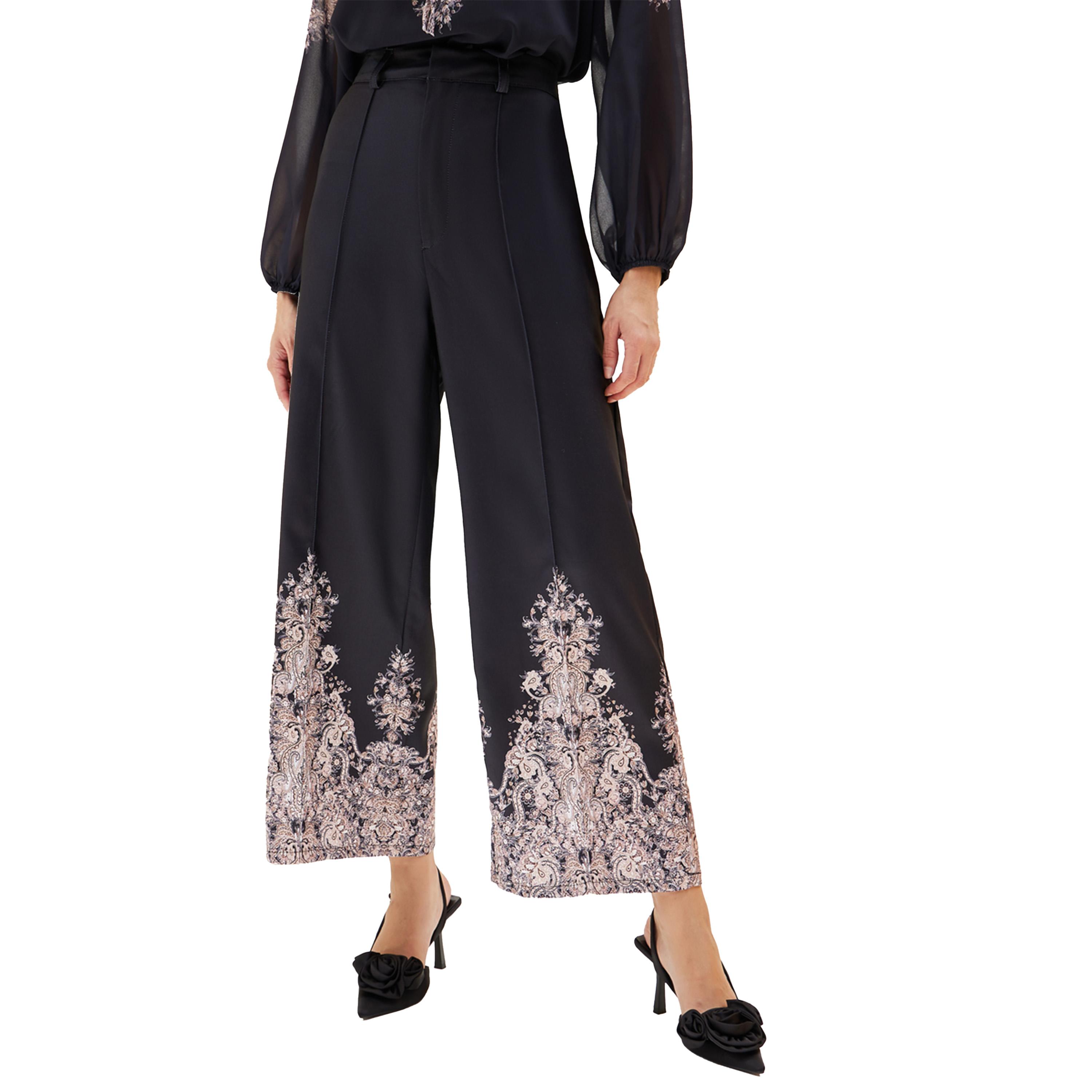 ستايلي- بنطلون واسع الساق بتصميم الكتان بطباعة Styli Placement-women-clothing-bottoms-trousers-image-2