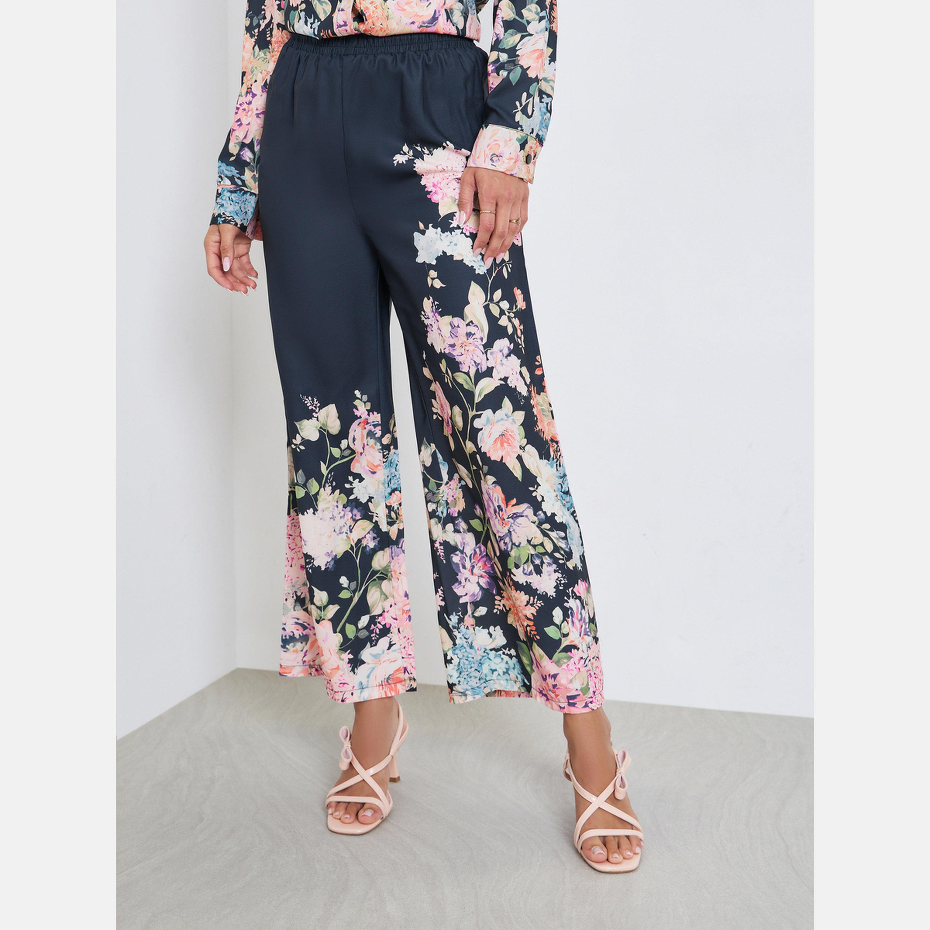 ستايلي - بنطال واسع الساق بطبعة زهور-women-clothing-bottoms-trousers-image-1