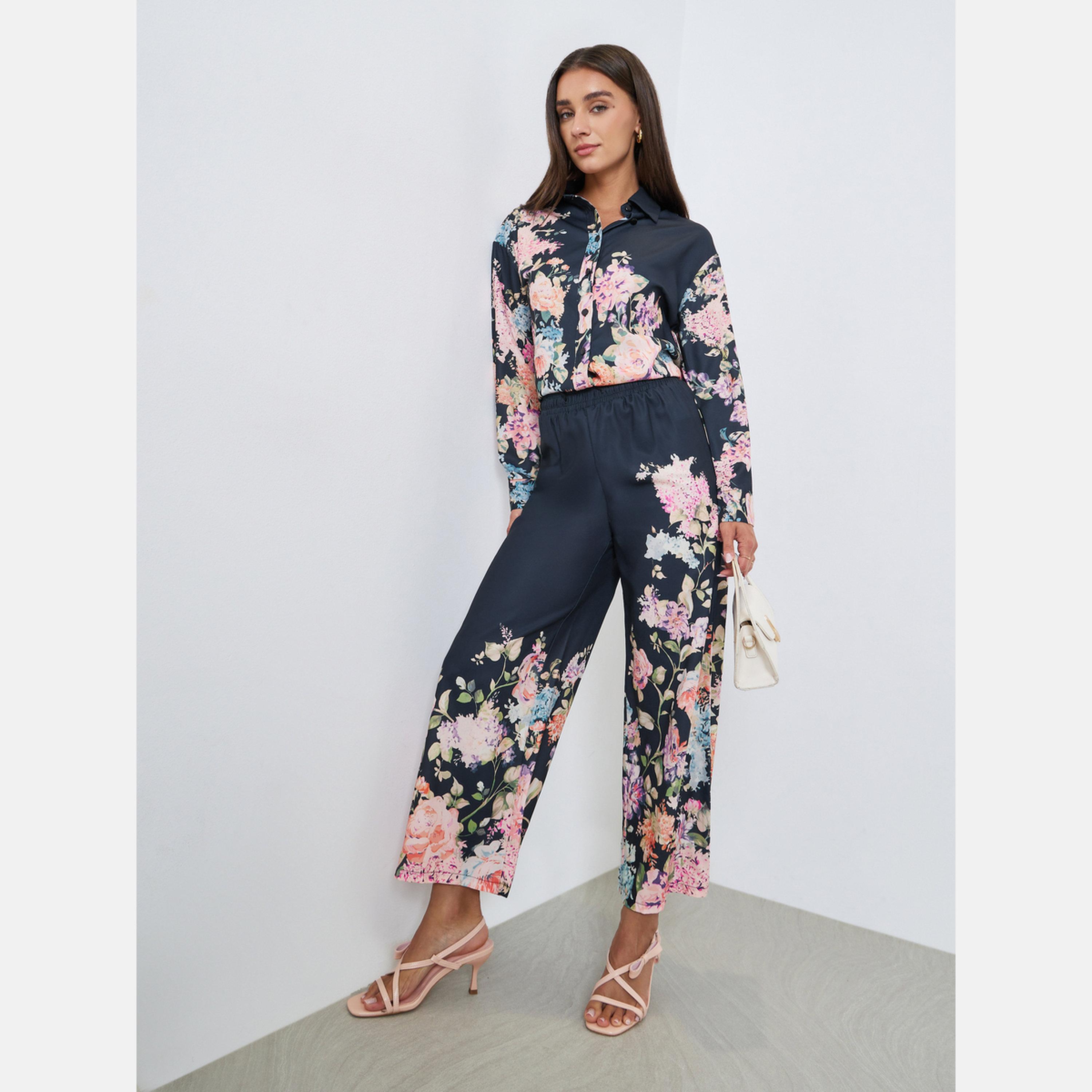 ستايلي - بنطال واسع الساق بطبعة زهور-women-clothing-bottoms-trousers-image-2