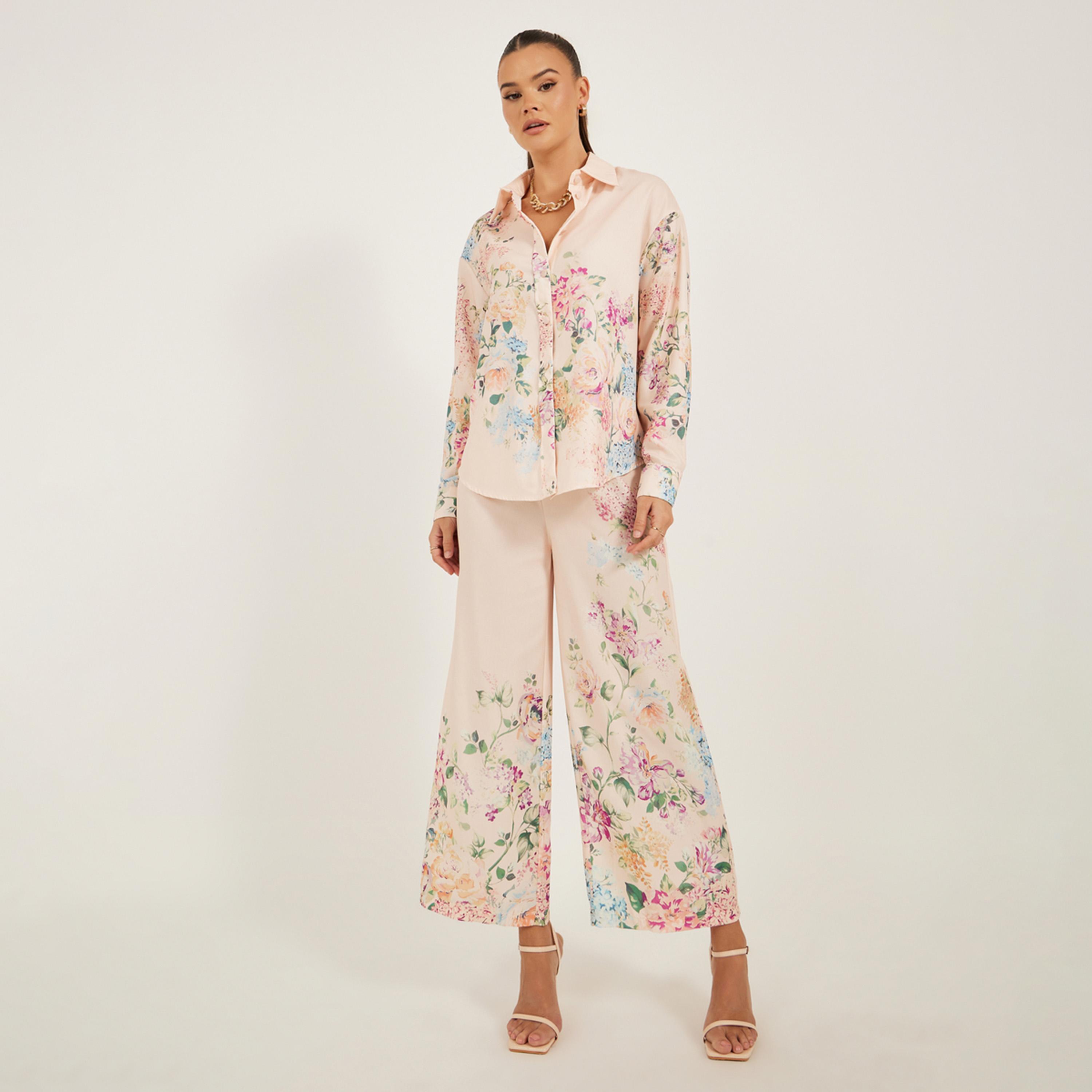 Styli Floral Printed Wide Leg Pants with Drawstring Closure-women-clothing-bottoms-trousers-image-1