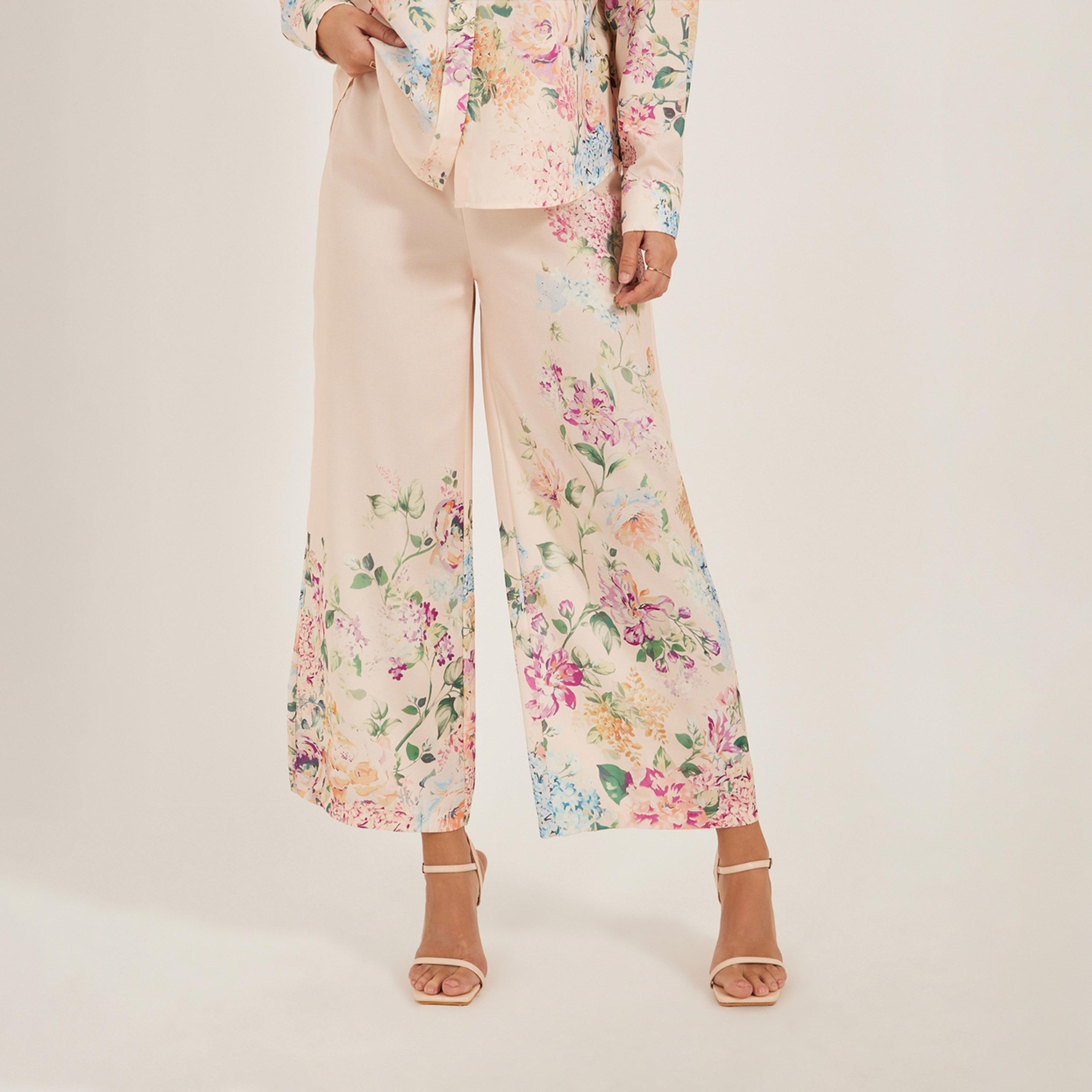 ستايلي - بنطال واسع الساق بطبعة زهور مع رباط للإغلاق-women-clothing-bottoms-trousers-image-2