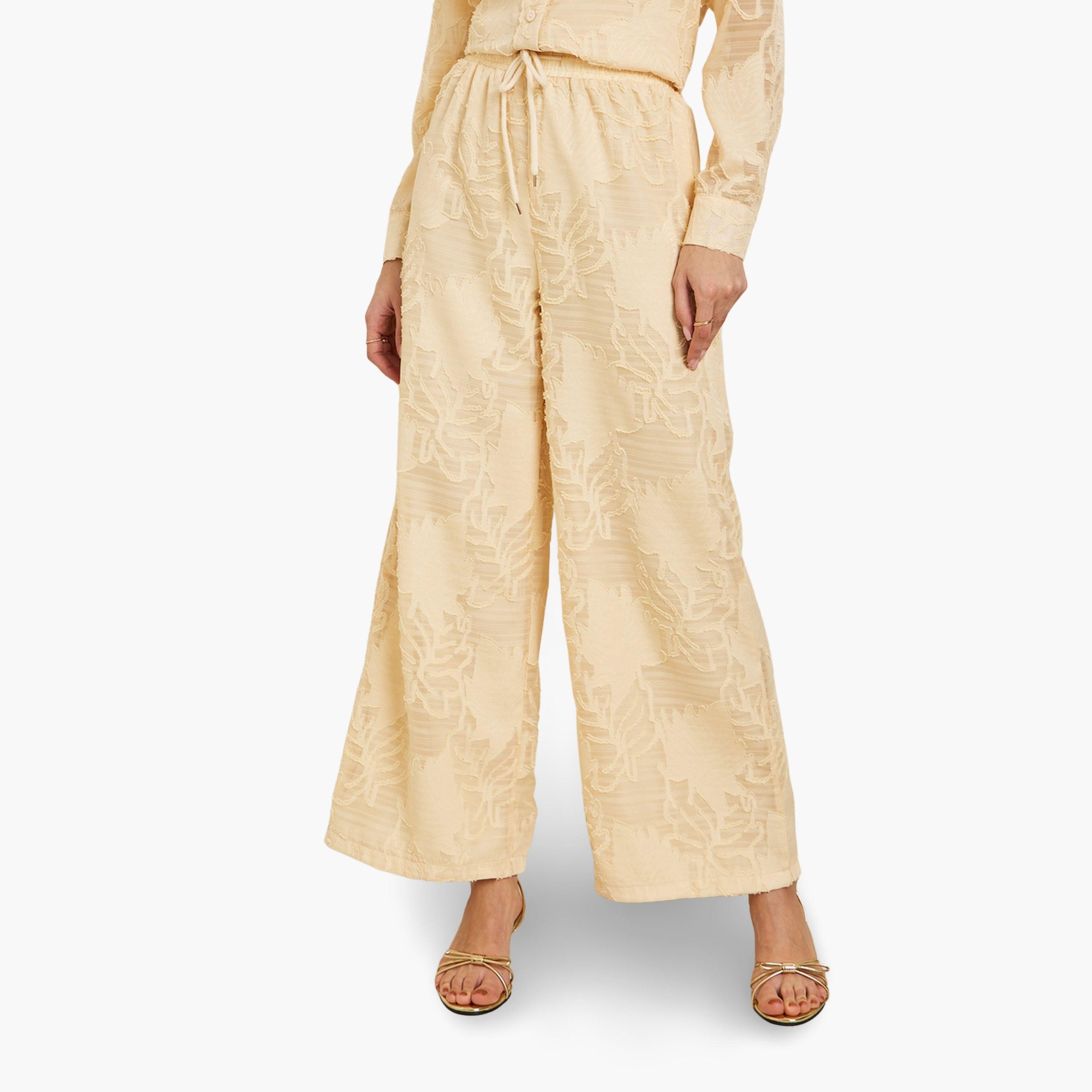 Styli Women Yellow Jacquard Wide Leg Trousers-women-clothing-bottoms-trousers-image-1