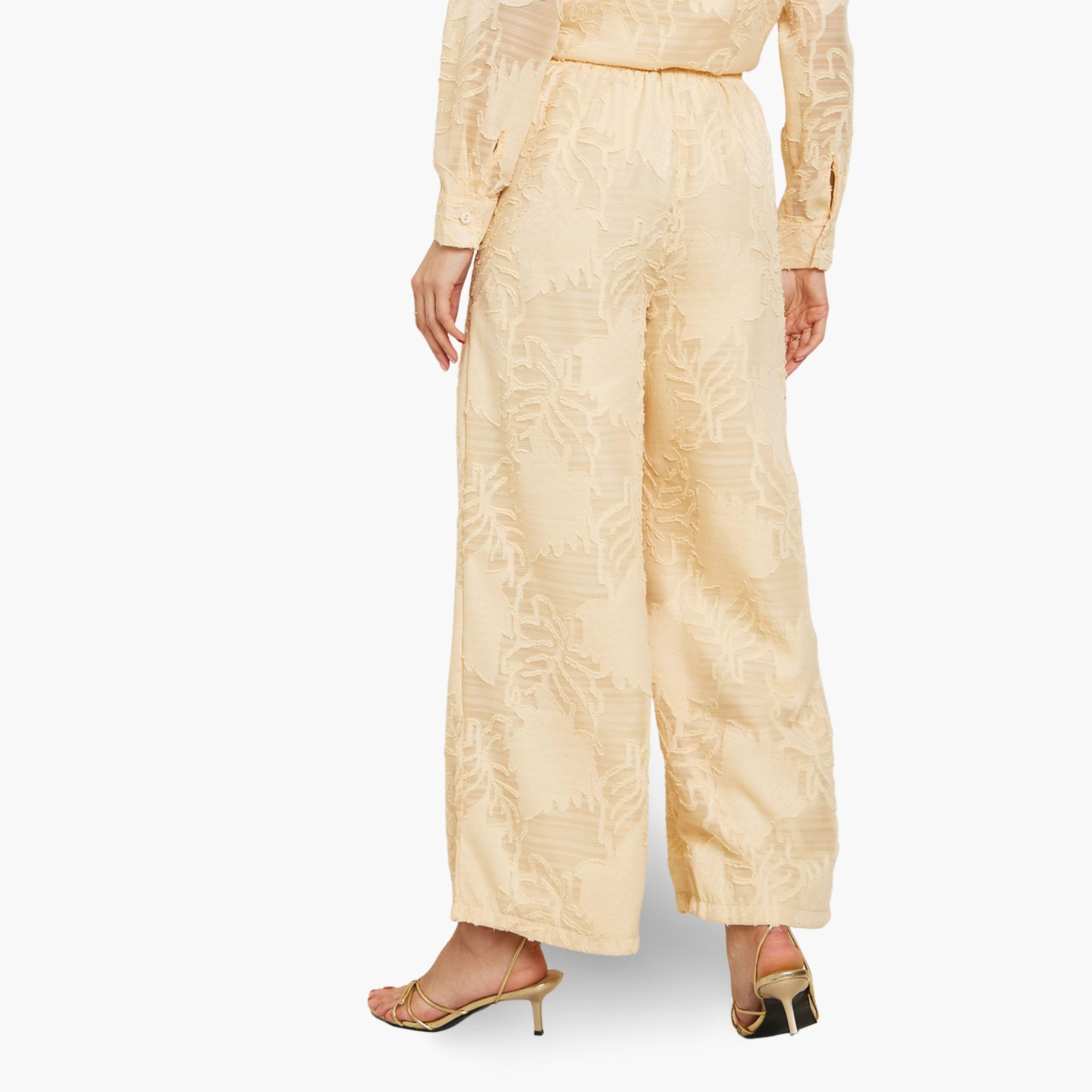 Styli Women Yellow Jacquard Wide Leg Trousers-women-clothing-bottoms-trousers-image-4