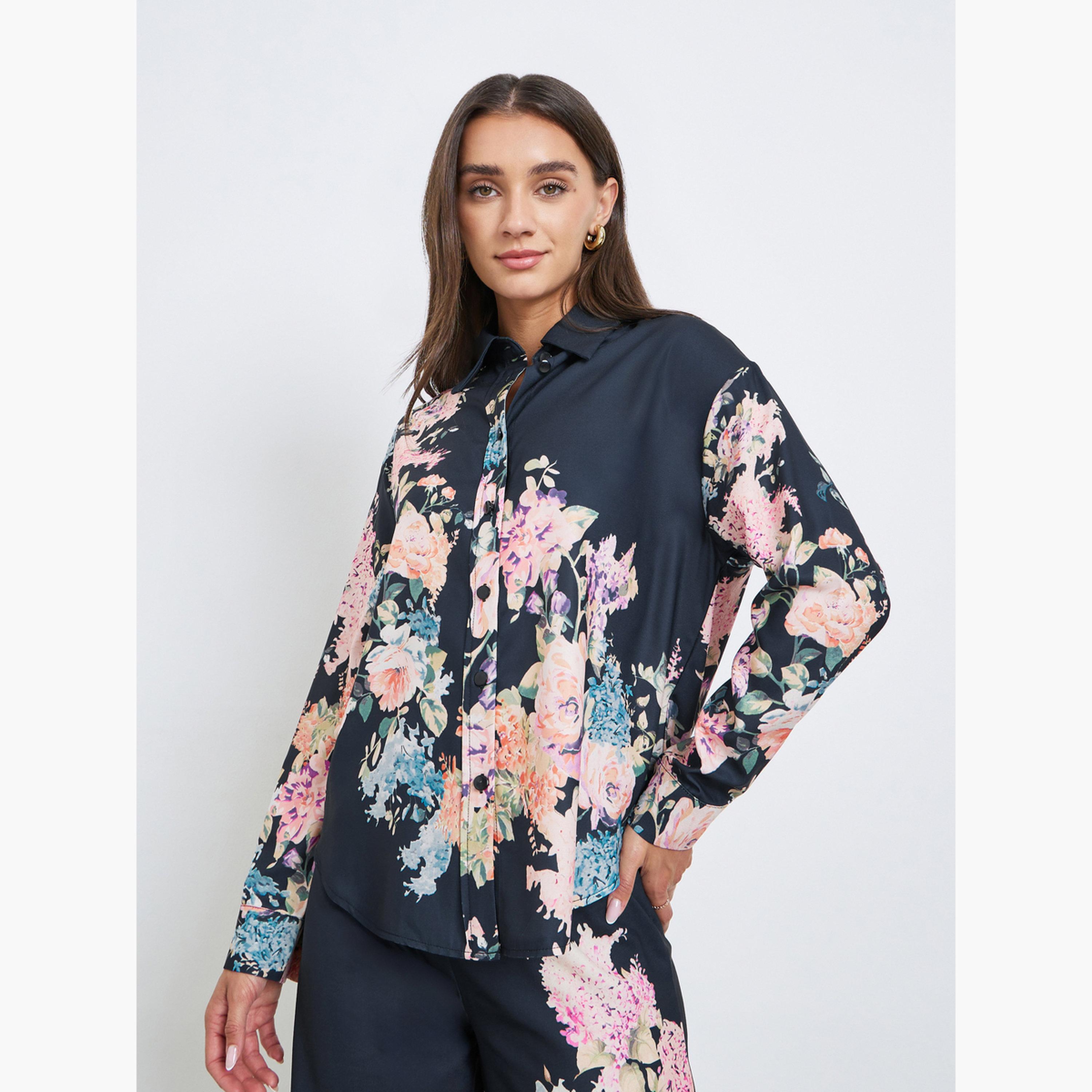 Styli Women Floral Print Long Sleeve Shirt-women-clothing-shirtsandblouses-shirts-image-1