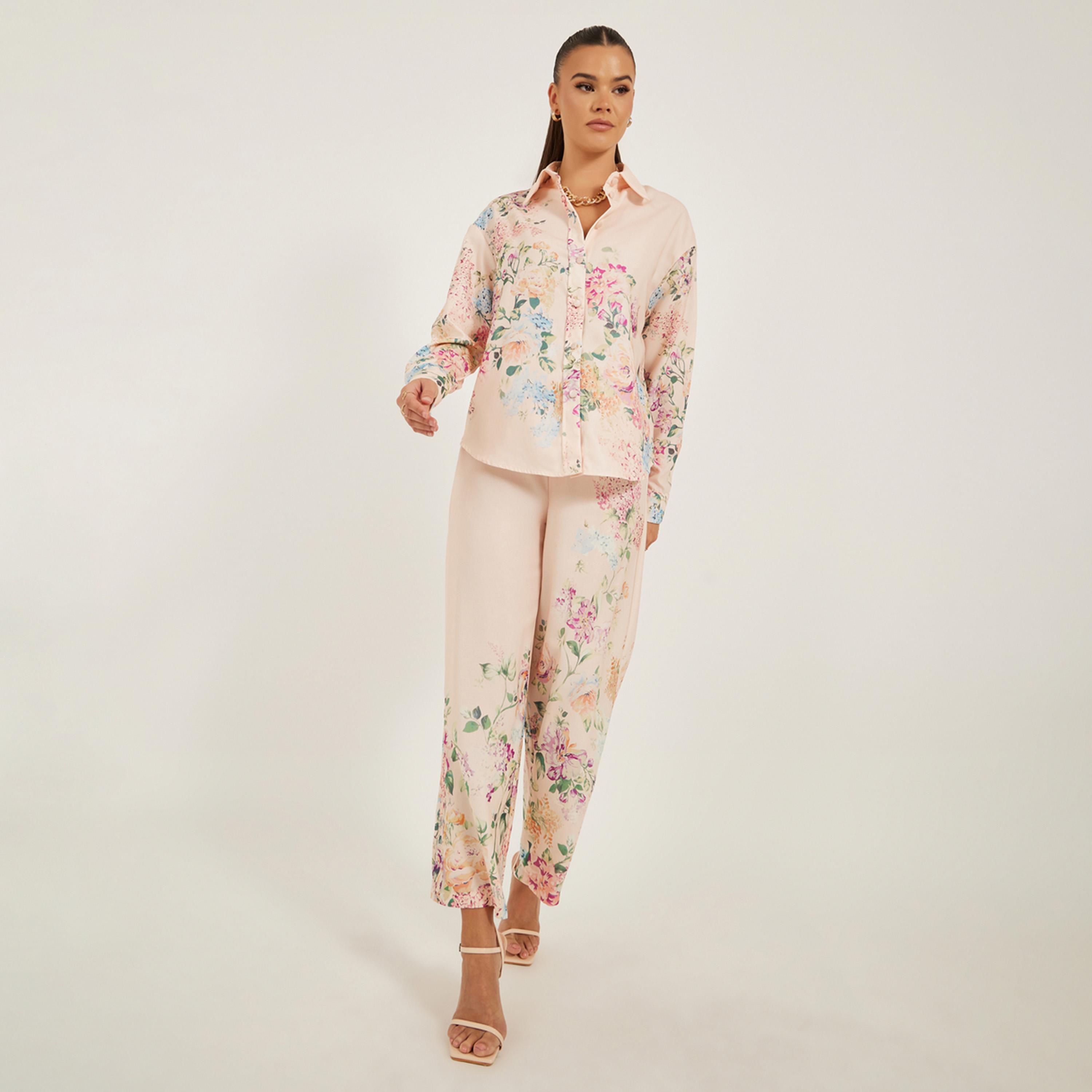 Styli Floral Print Button Down Spread Collar Shirt-women-clothing-shirtsandblouses-shirts-image-2