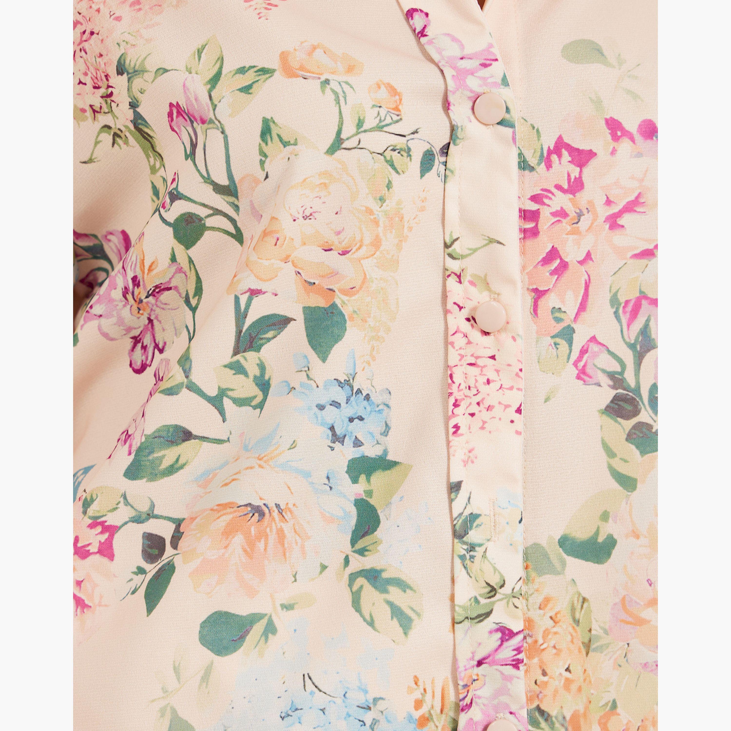 Styli Floral Print Button Down Spread Collar Shirt-women-clothing-shirtsandblouses-shirts-image-3