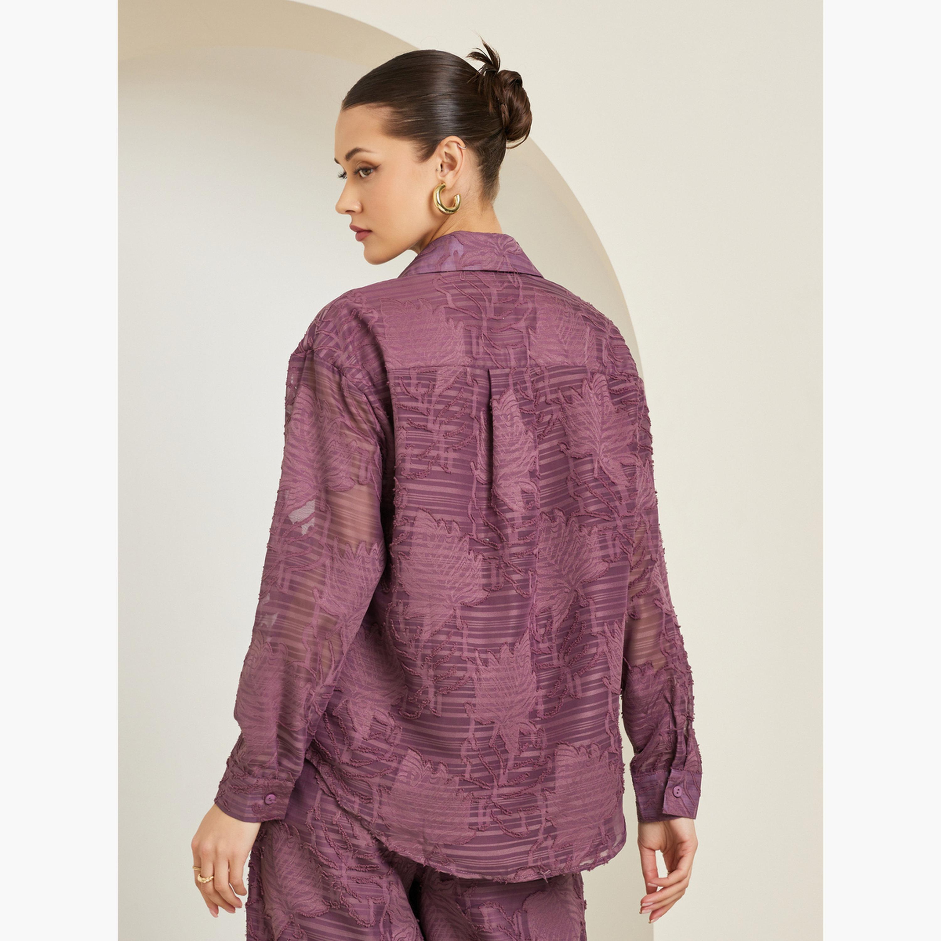 Styli Women Purple Jacquard Longline Shirt-women-clothing-shirtsandblouses-shirts-image-5