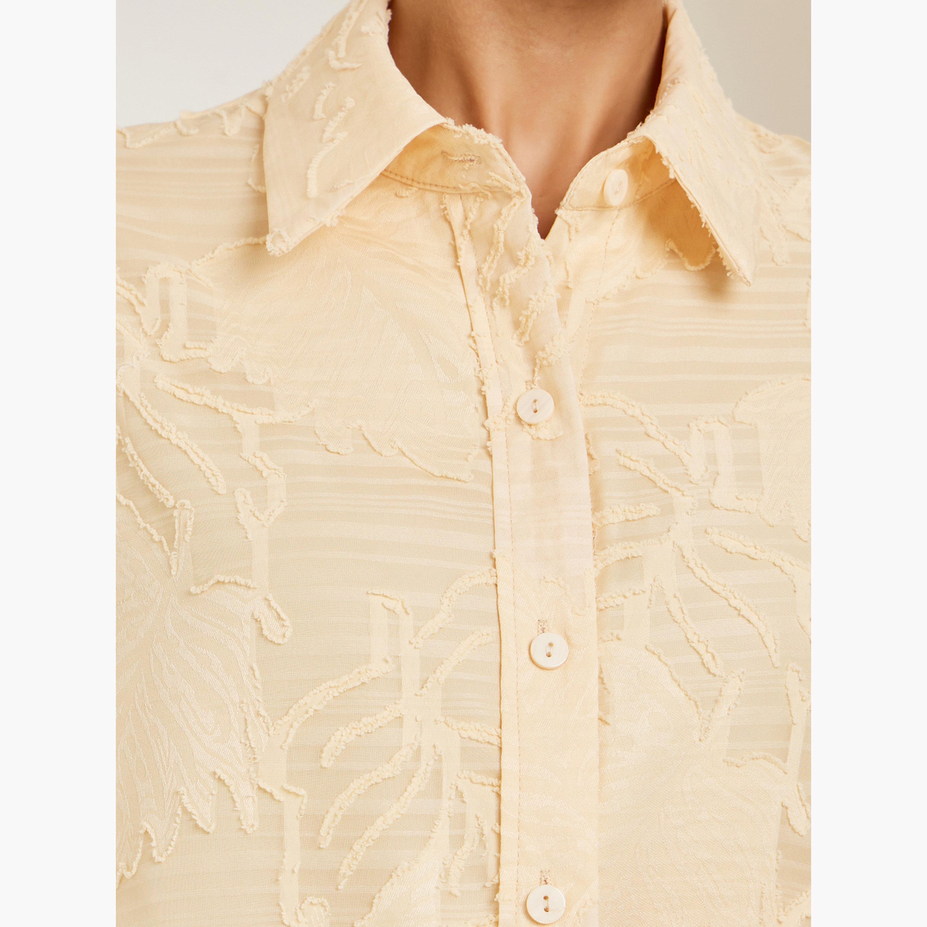 Styli Women Yellow Jacquard Longline Shirt-women-clothing-shirtsandblouses-shirts-image-4