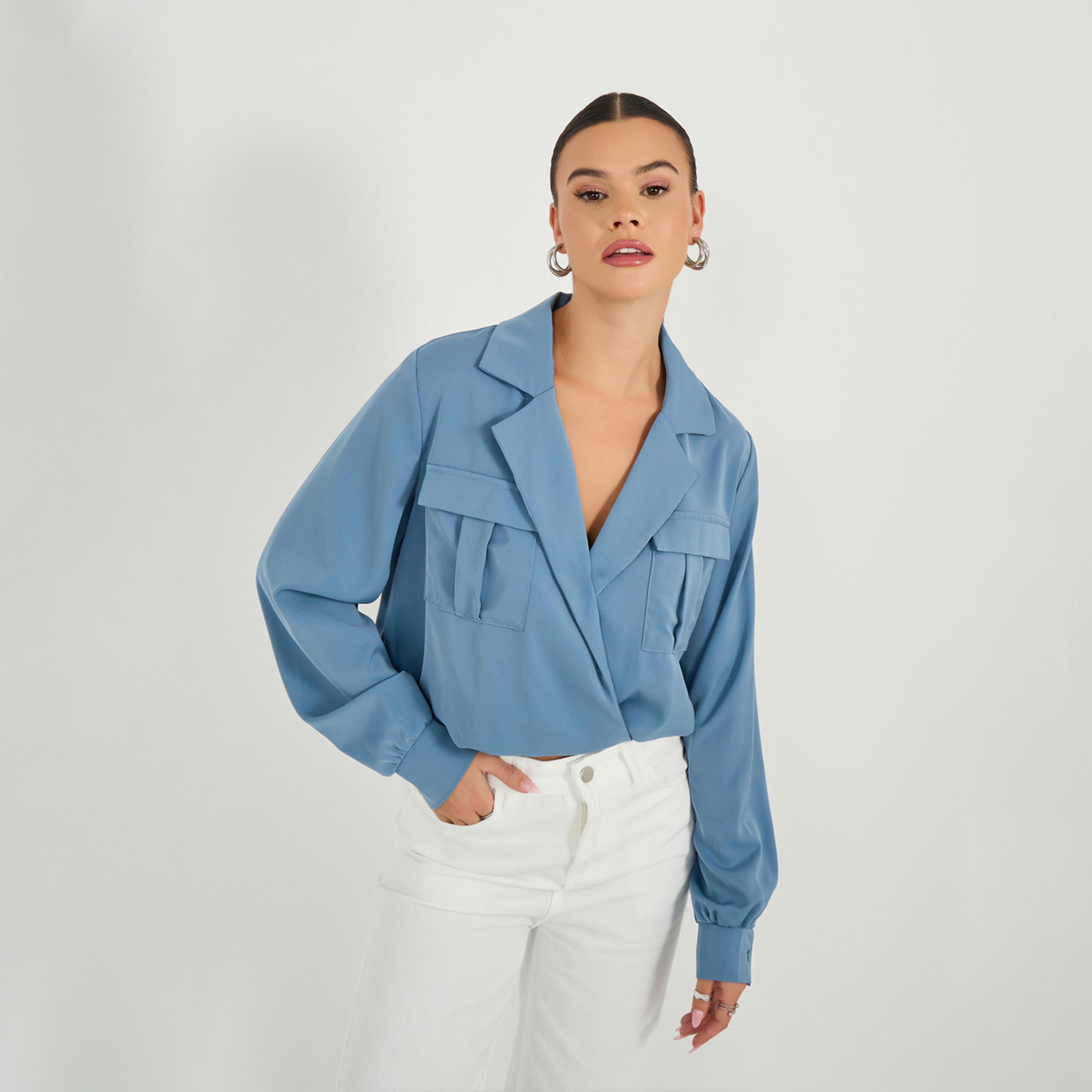 Styli Wrap Notch Collar Blouse With Pocket Detail-women-clothing-shirtsandblouses-blouses-image-1