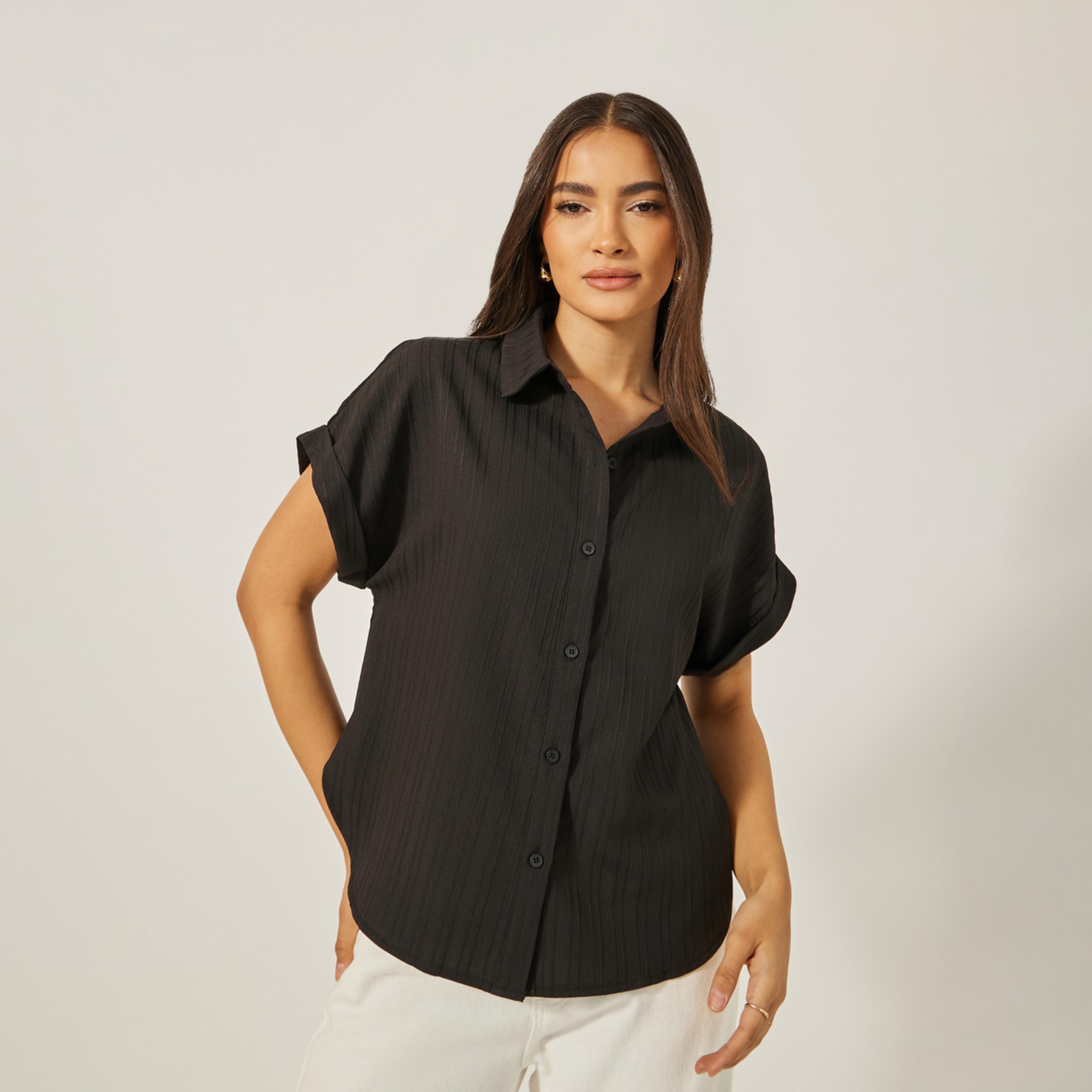 ستايلي - قميص مزخرف بأكمام قصيرة-women-clothing-shirtsandblouses-shirts-image-3
