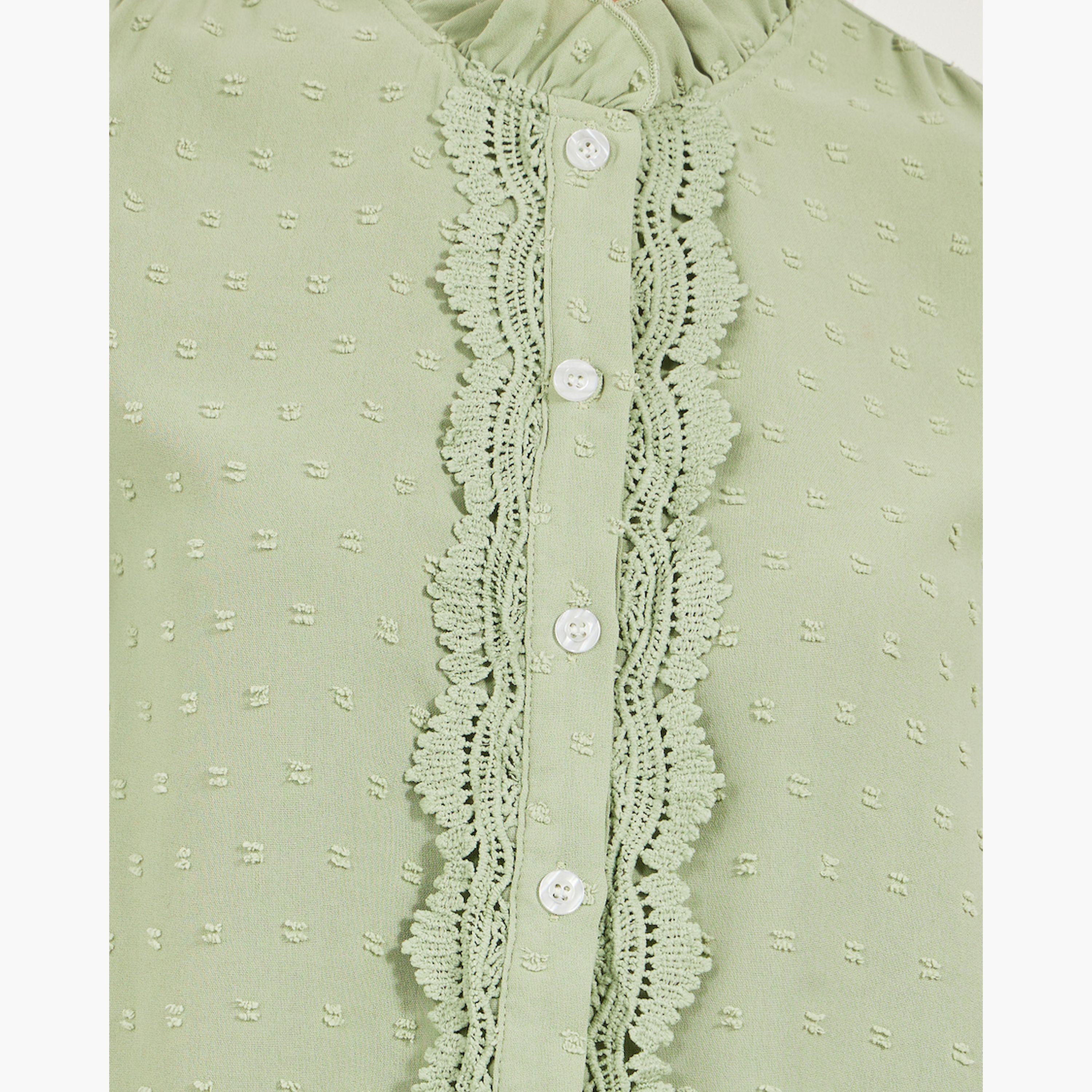 ستايلي - بلوزة دوبي بقصة عادية وأزرار مع تفاصيل الدانتيل-women-clothing-shirtsandblouses-blouses-image-4