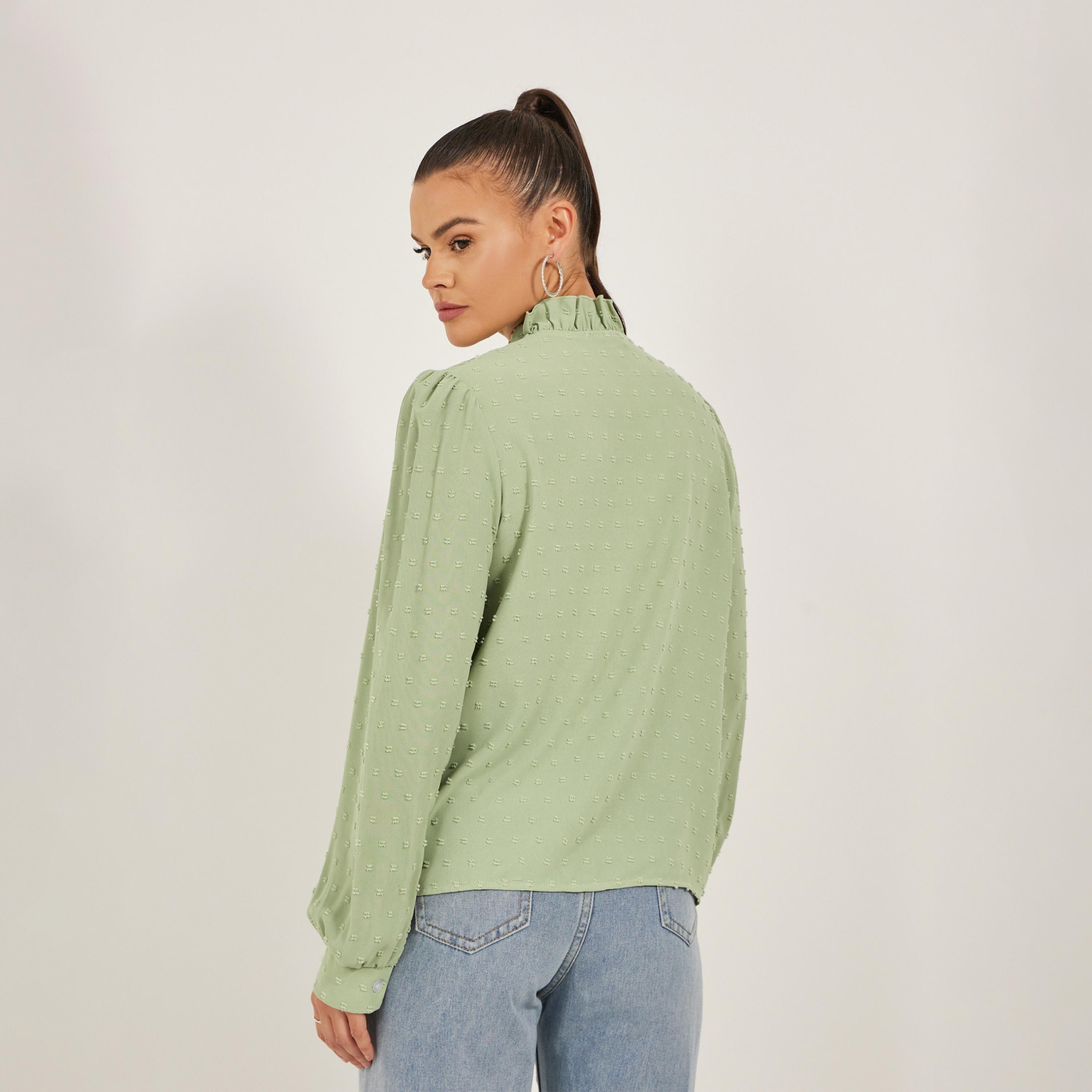 Styli Dobby Button Down Regular Fit Top with Lace Detail-women-clothing-shirtsandblouses-blouses-image-5