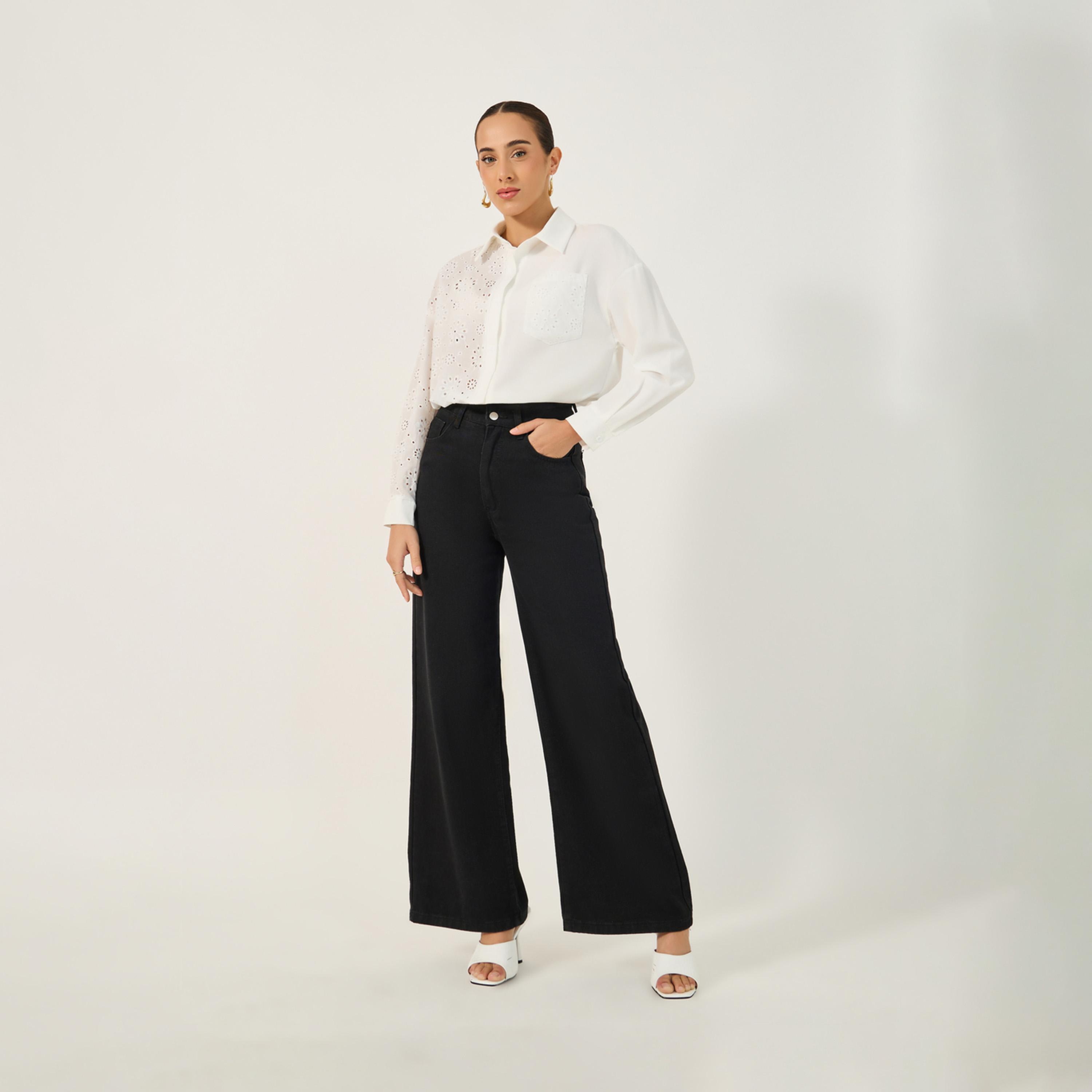 Styli Schiffli Regular Fit Spread Collar Shirt With Pocket-women-clothing-shirtsandblouses-shirts-image-2