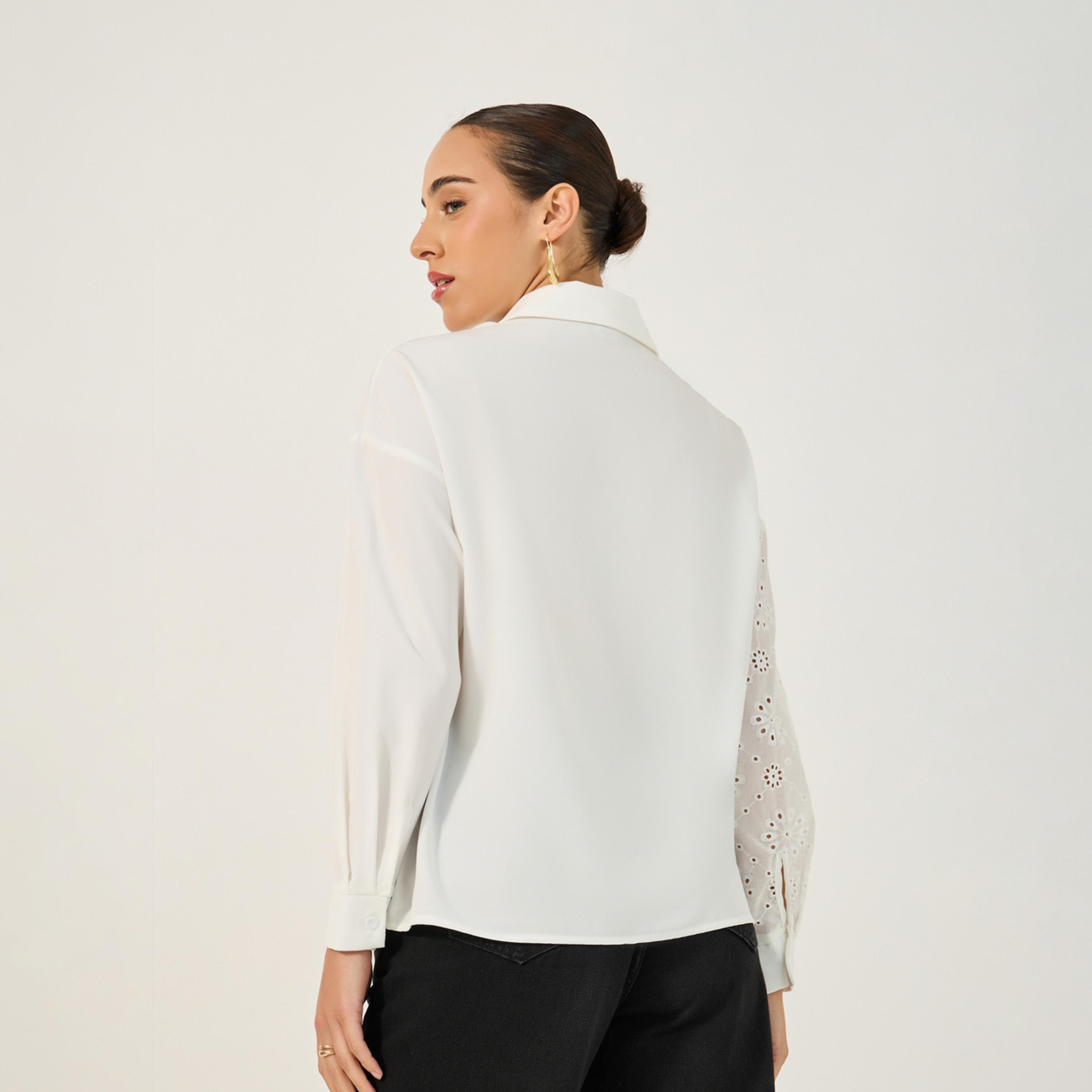 Styli Schiffli Regular Fit Spread Collar Shirt With Pocket-women-clothing-shirtsandblouses-shirts-image-5
