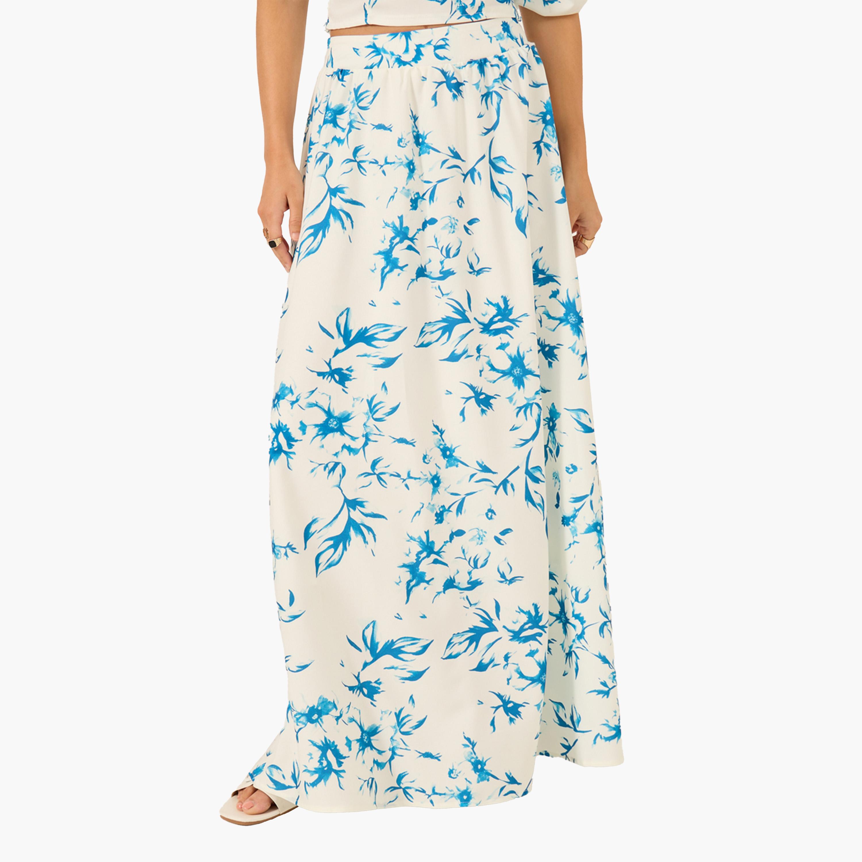 ستايلي-  تنورة ماكسي واسعة بطباعة كاملة-women-clothing-bottoms-skirts-image-1