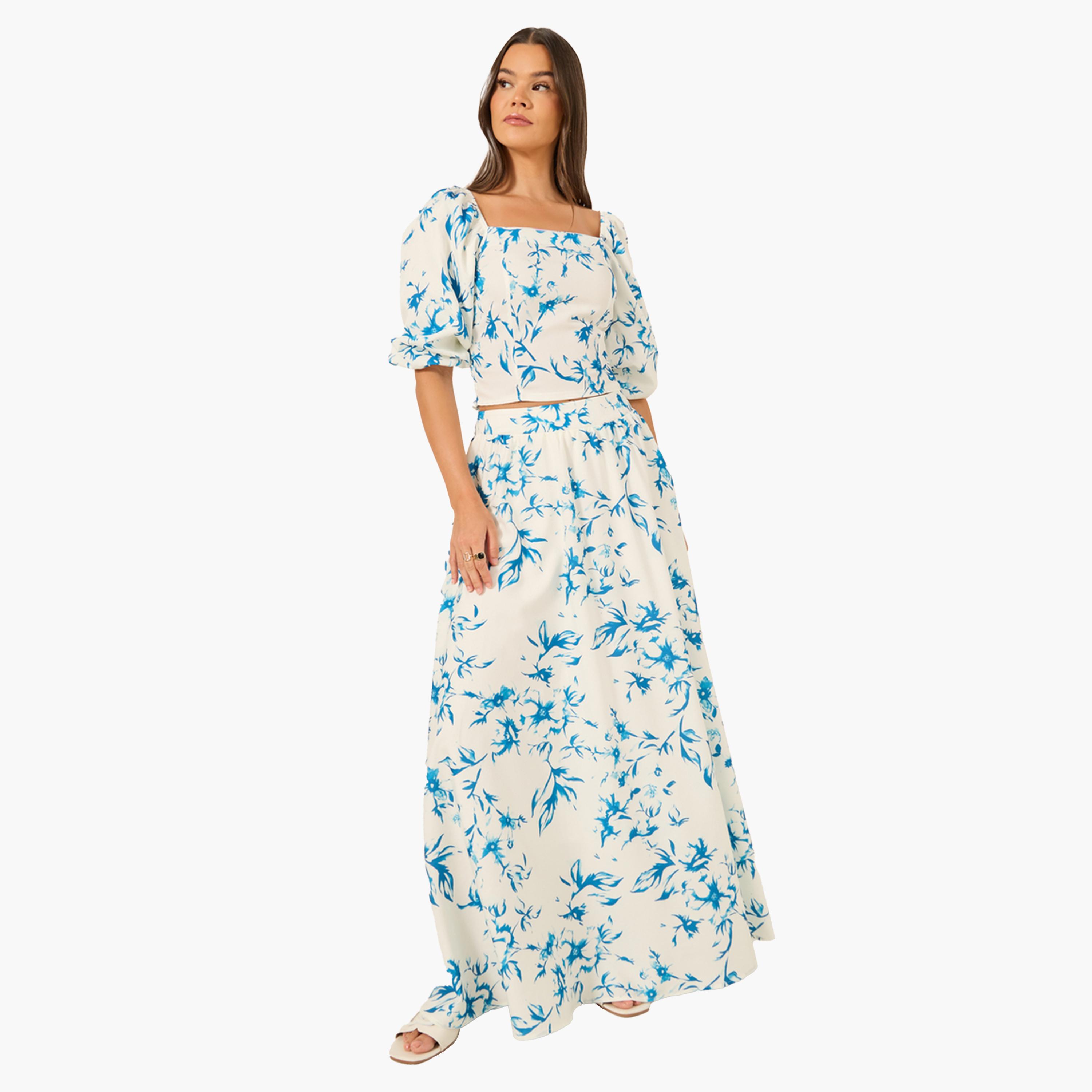 Styli All-Over Print Flared Maxi Skirt-women-clothing-bottoms-skirts-image-2