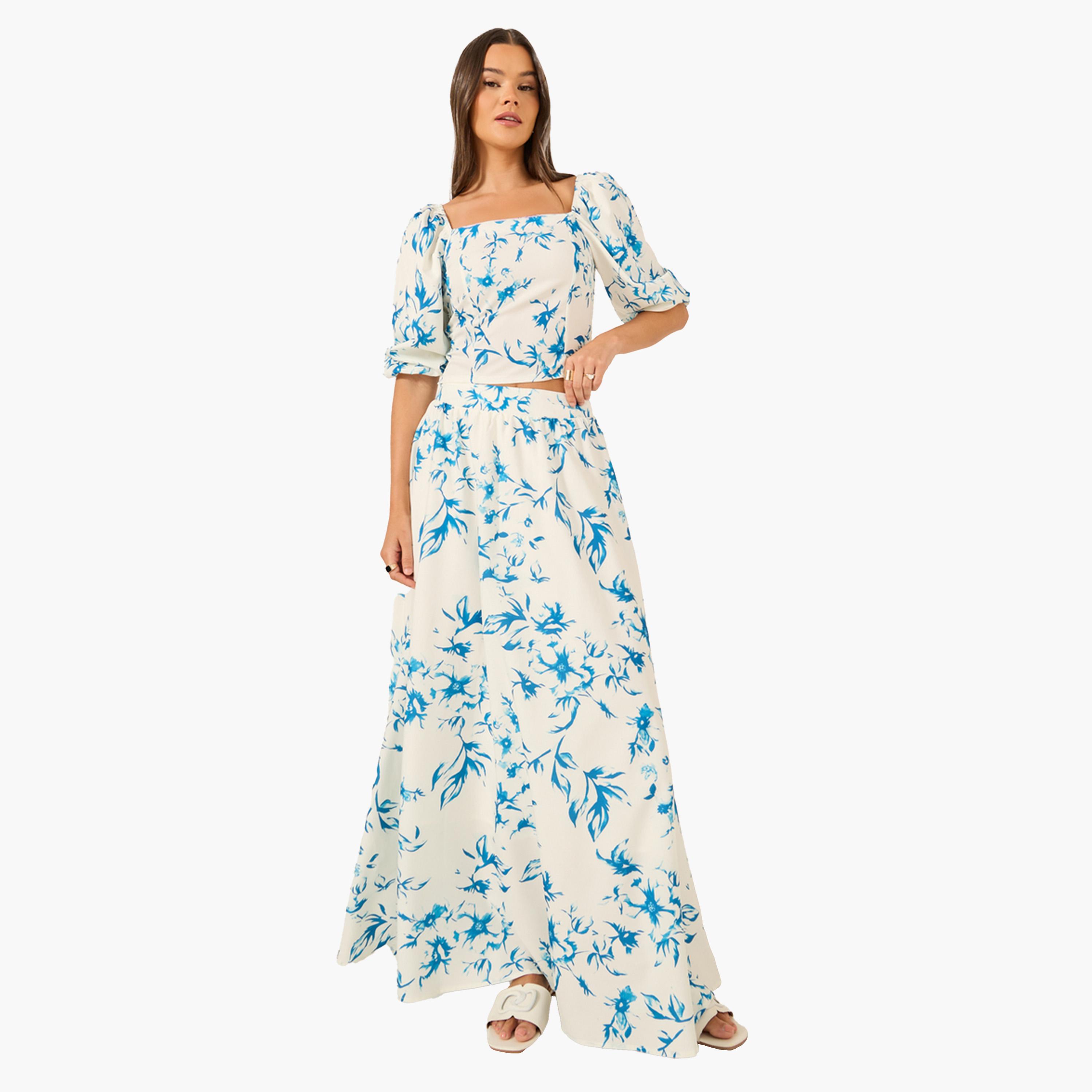 ستايلي-  بلوزة بأكمام منتفخة وطبعة زهور-women-clothing-shirtsandblouses-blouses-image-2