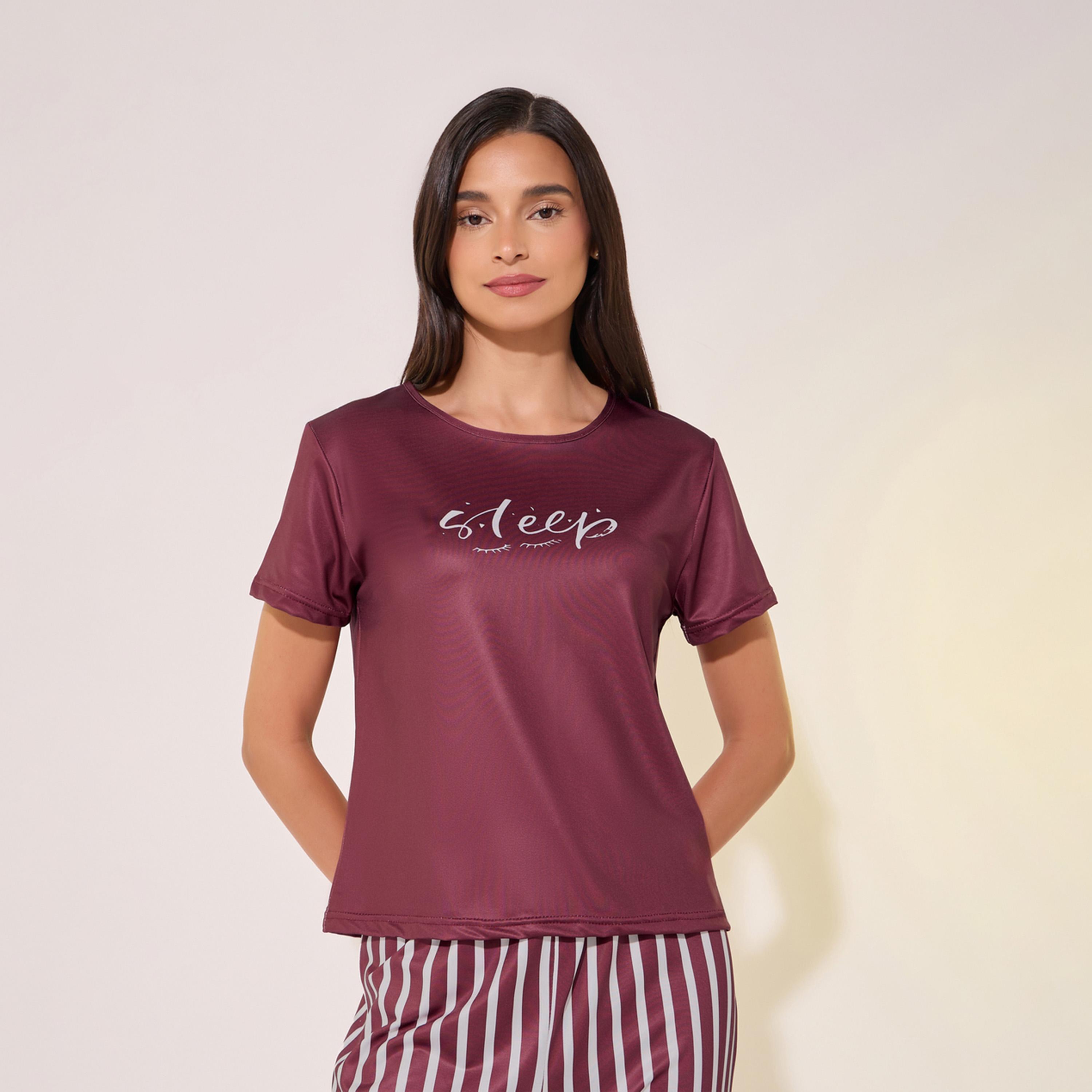 Take Two Slogan Graphic T-Shirt and Striped Pyjama Set-women-clothing-nightwear-pyjamas-longsets-image-3
