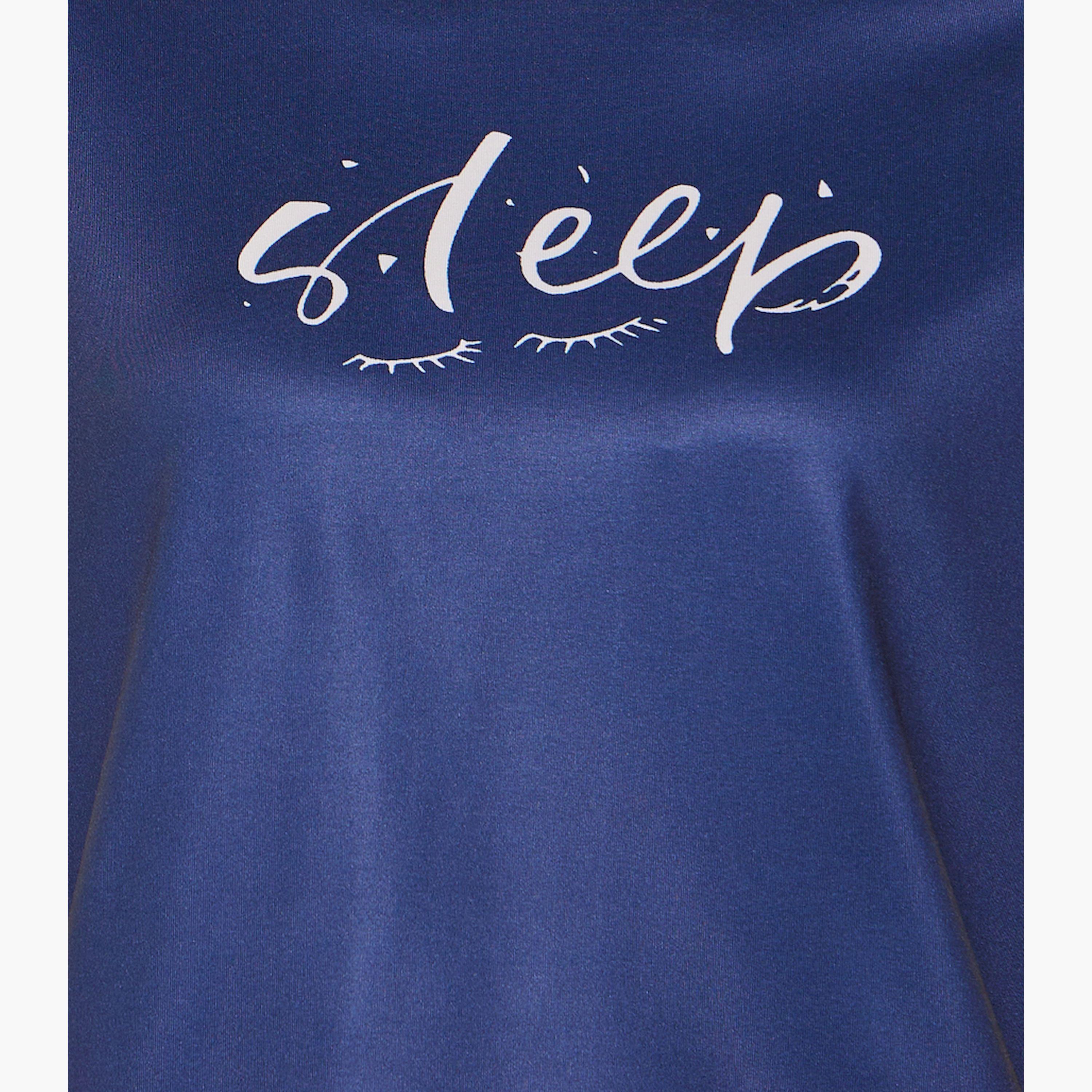 Take Two Slogan Print Round Neck T-Shirt and Striped Pyjama Set-women-clothing-nightwear-pyjamas-longsets-image-4