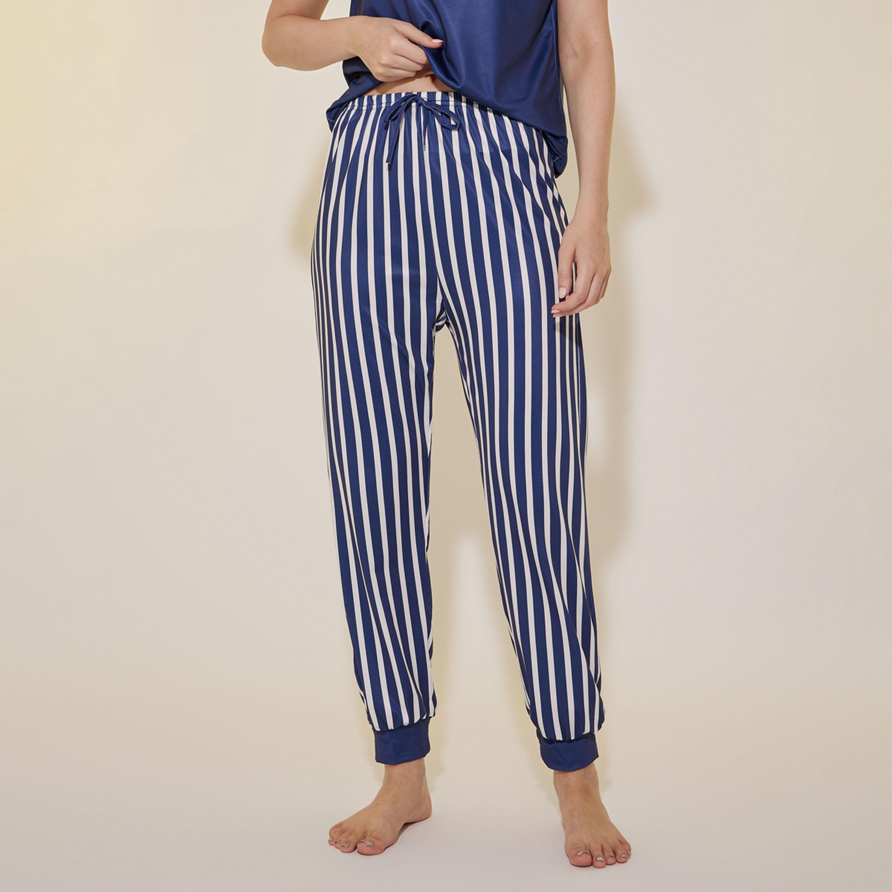 Take Two Slogan Print Round Neck T-Shirt and Striped Pyjama Set-women-clothing-nightwear-pyjamas-longsets-image-6