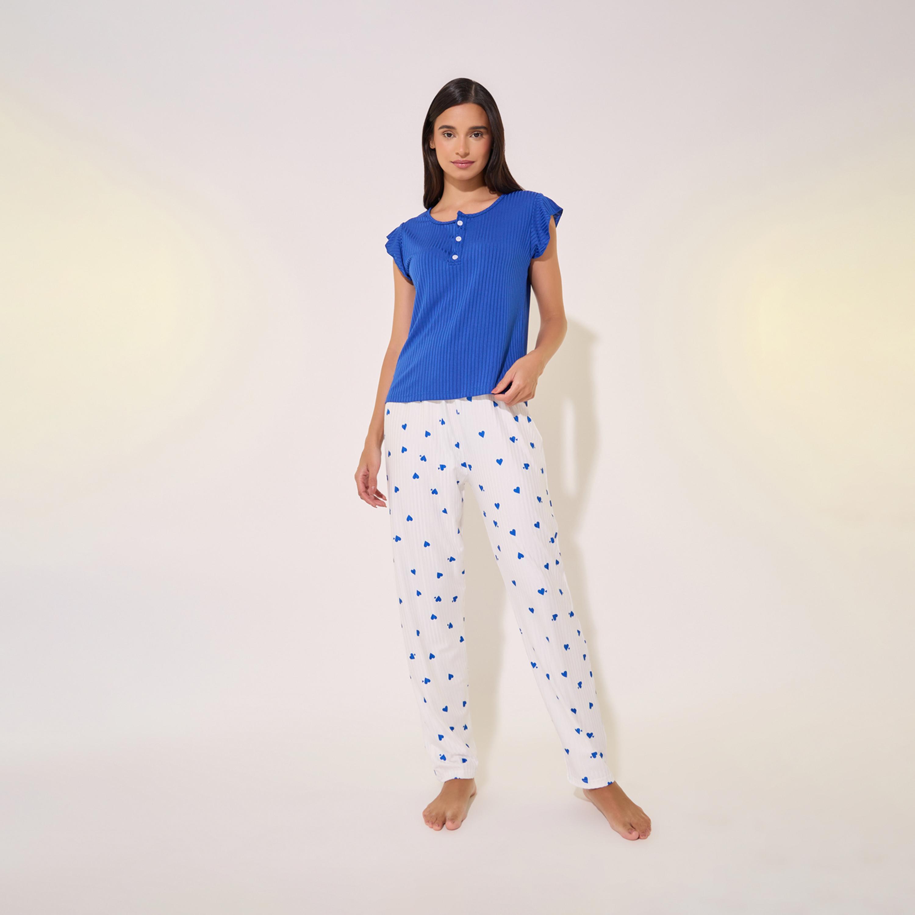 طقم من بنطال بيجاما وتيشيرت بأكمام قصيرة-women-clothing-nightwear-pyjamas-longsets-image-1