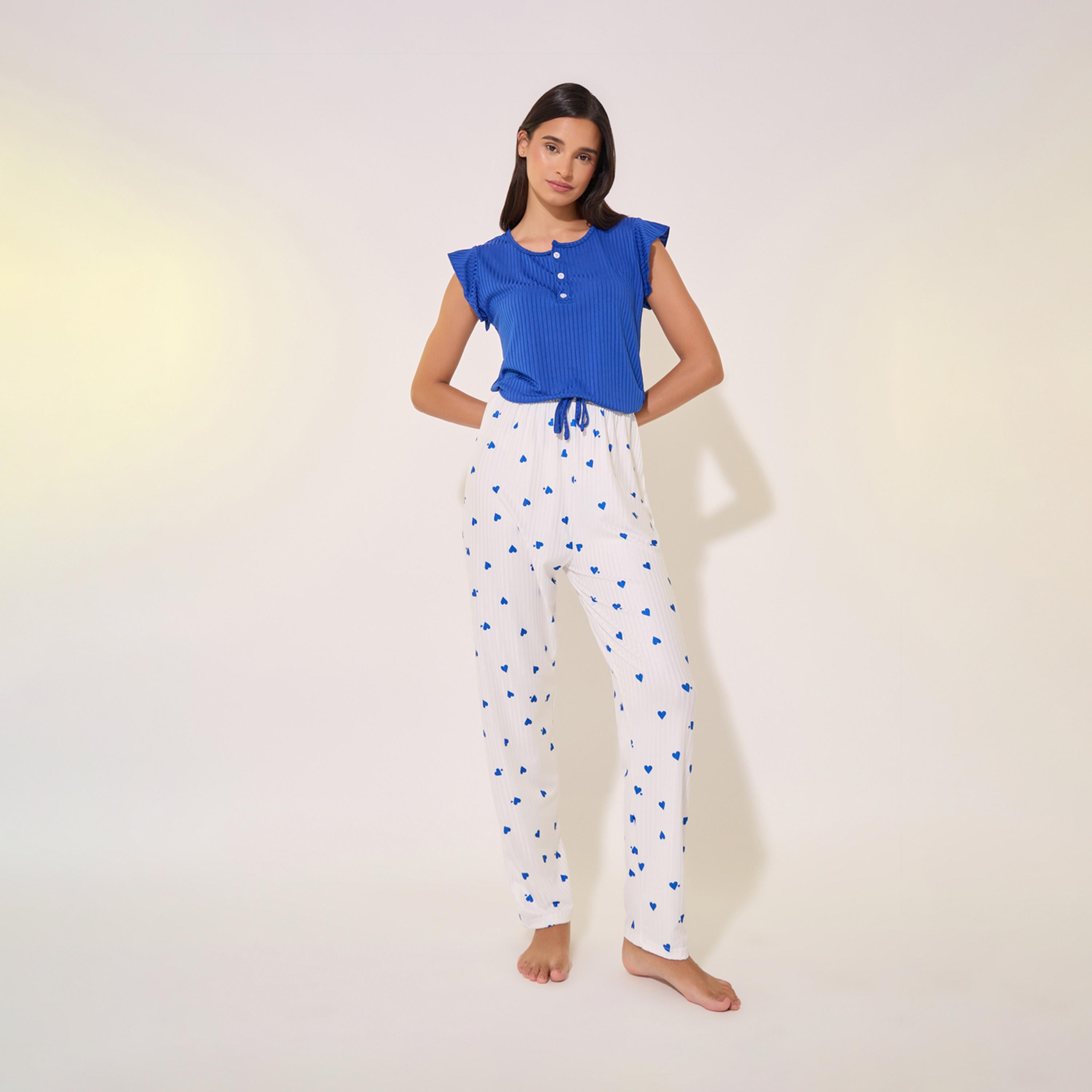 Take Two Flounce Short Sleeve T-Shirt and Printed Pyjama Set-women-clothing-nightwear-pyjamas-longsets-image-2
