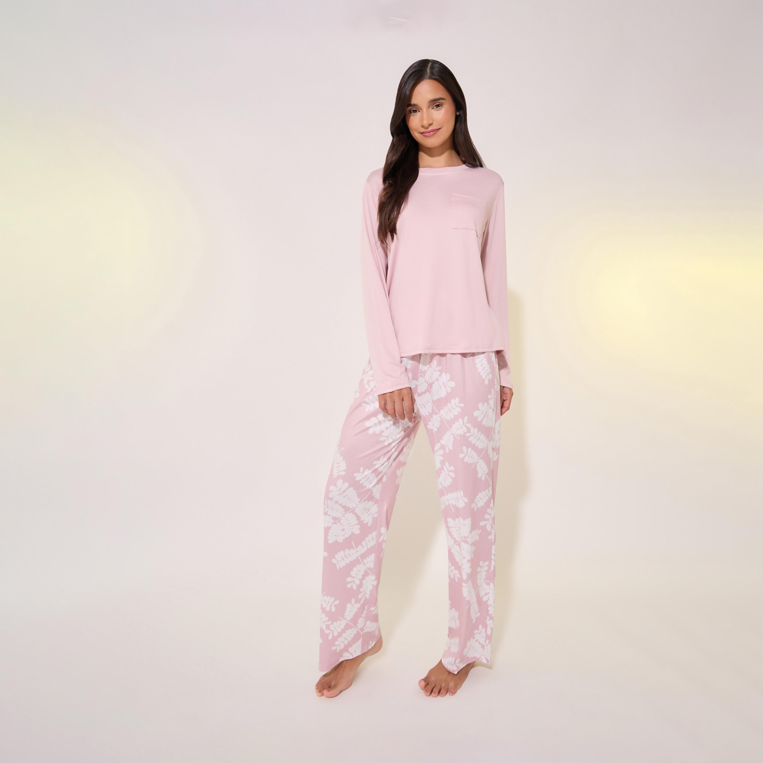 Take Two Solid Round Neck T-Shirt and Printed Pyjama Set-women-clothing-nightwear-pyjamas-longsets-image-1