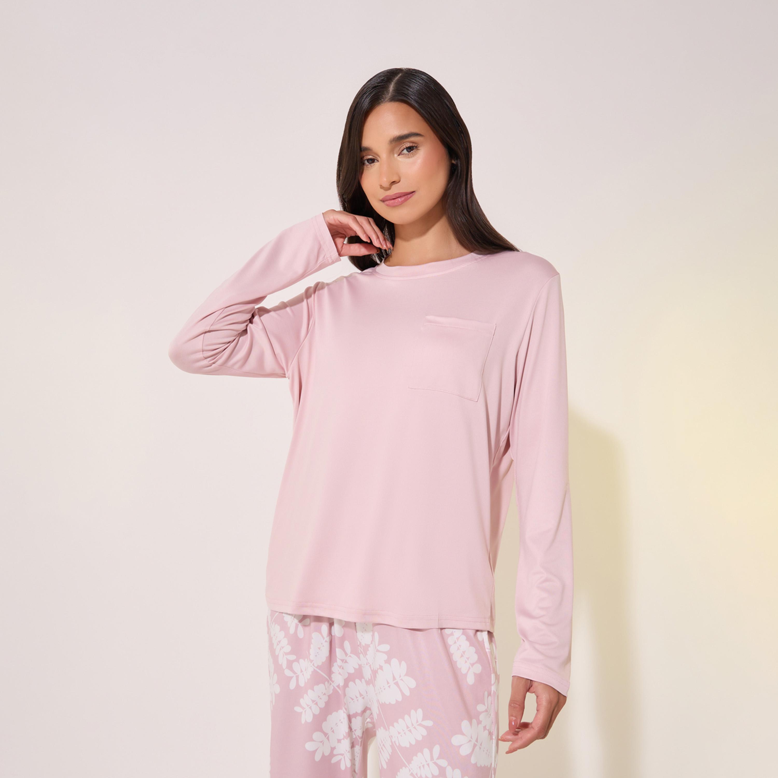Take Two Solid Round Neck T-Shirt and Printed Pyjama Set-women-clothing-nightwear-pyjamas-longsets-image-2