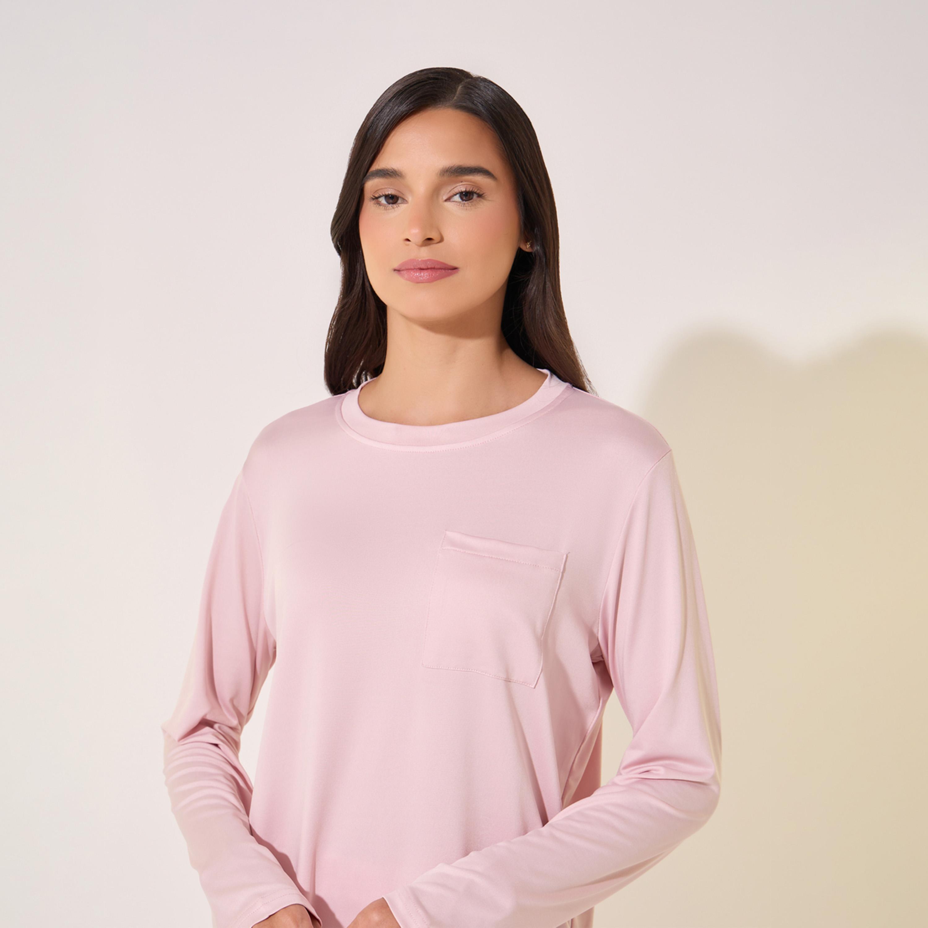 Take Two Solid Round Neck T-Shirt and Printed Pyjama Set-women-clothing-nightwear-pyjamas-longsets-image-3